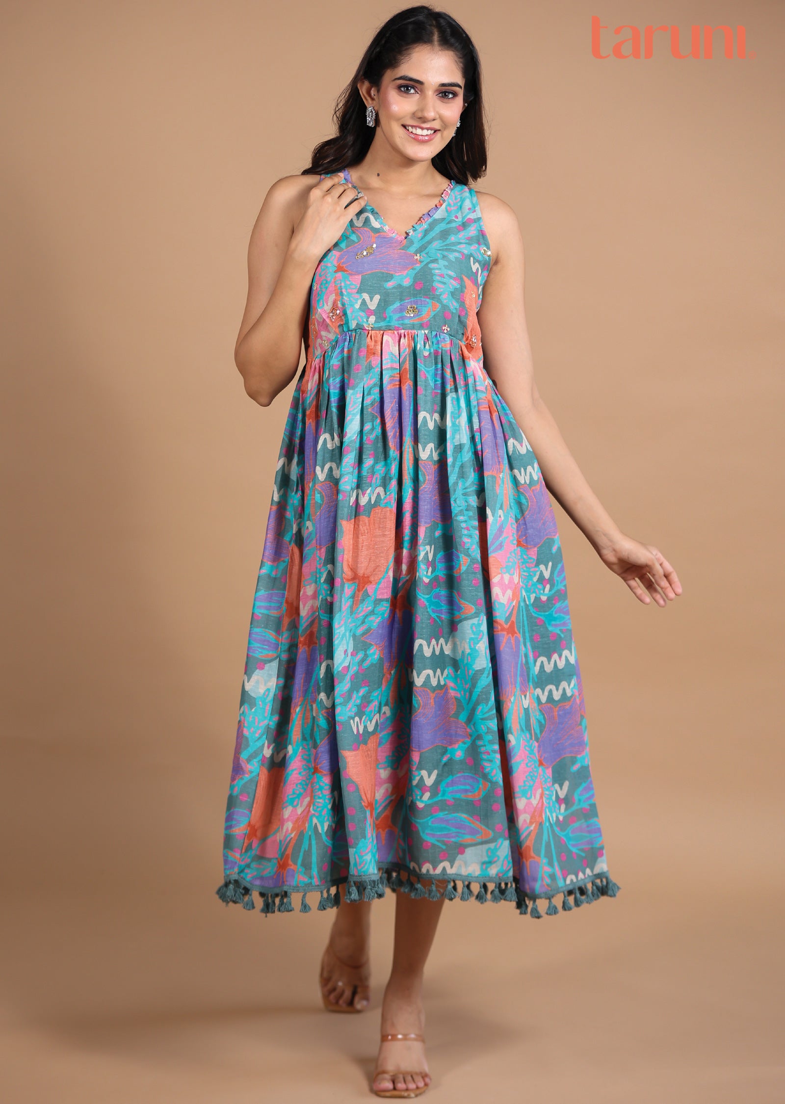 Multicolor Linen Silk Midi Dress