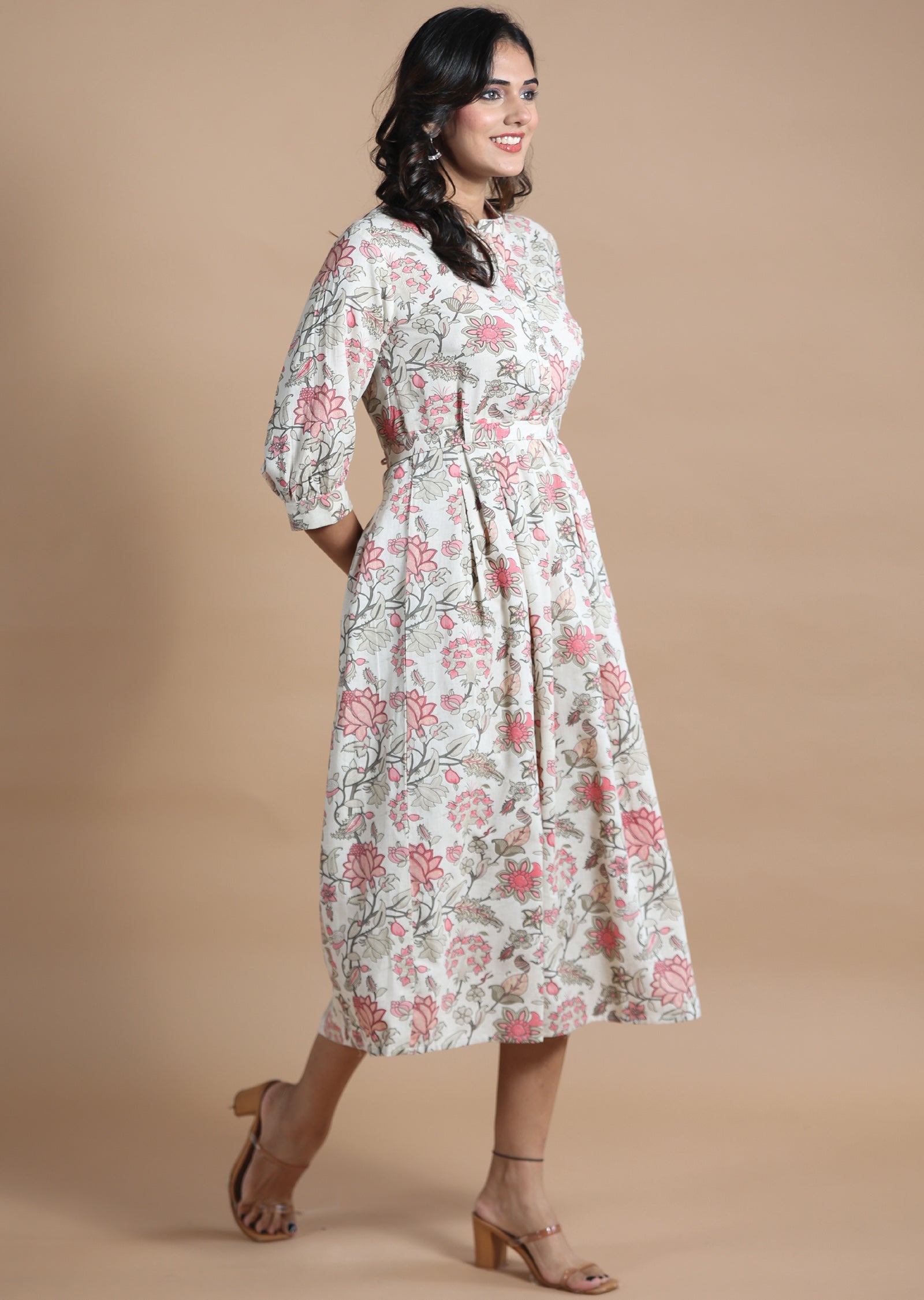 Beige Cotton Kurti Frock Style