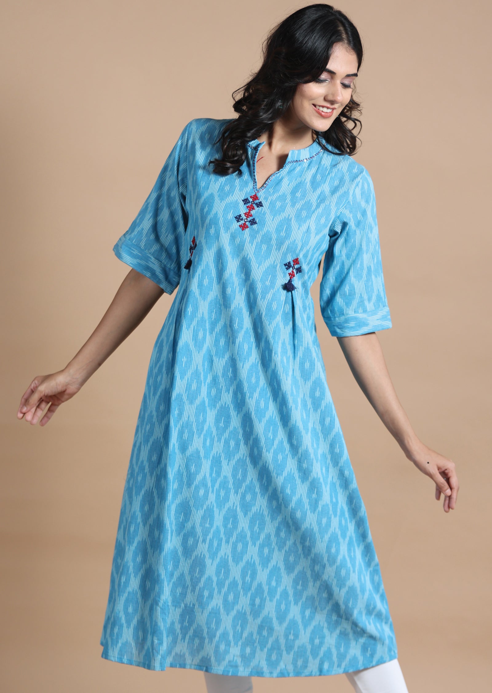 Blue Cotton Kurti Frock Style