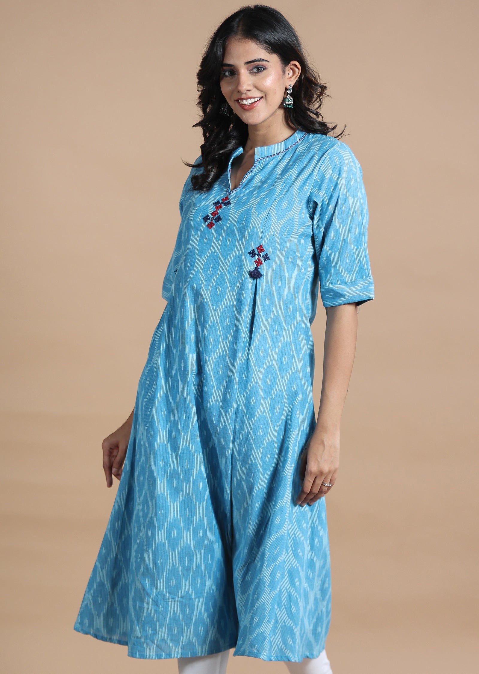 Blue Cotton Kurti Frock Style