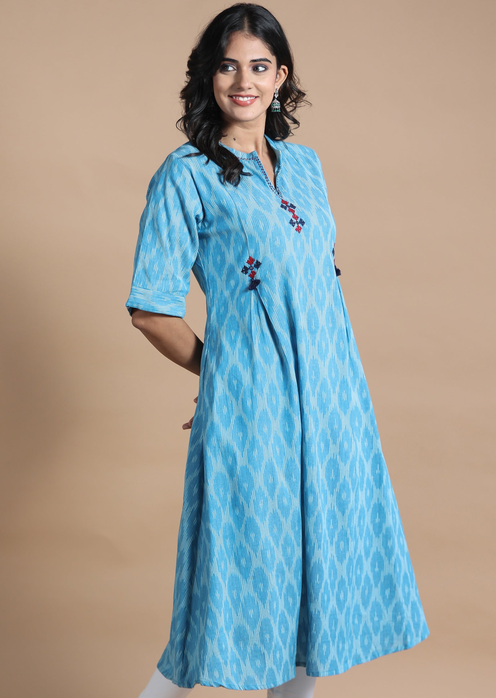 Blue Cotton Kurti Frock Style