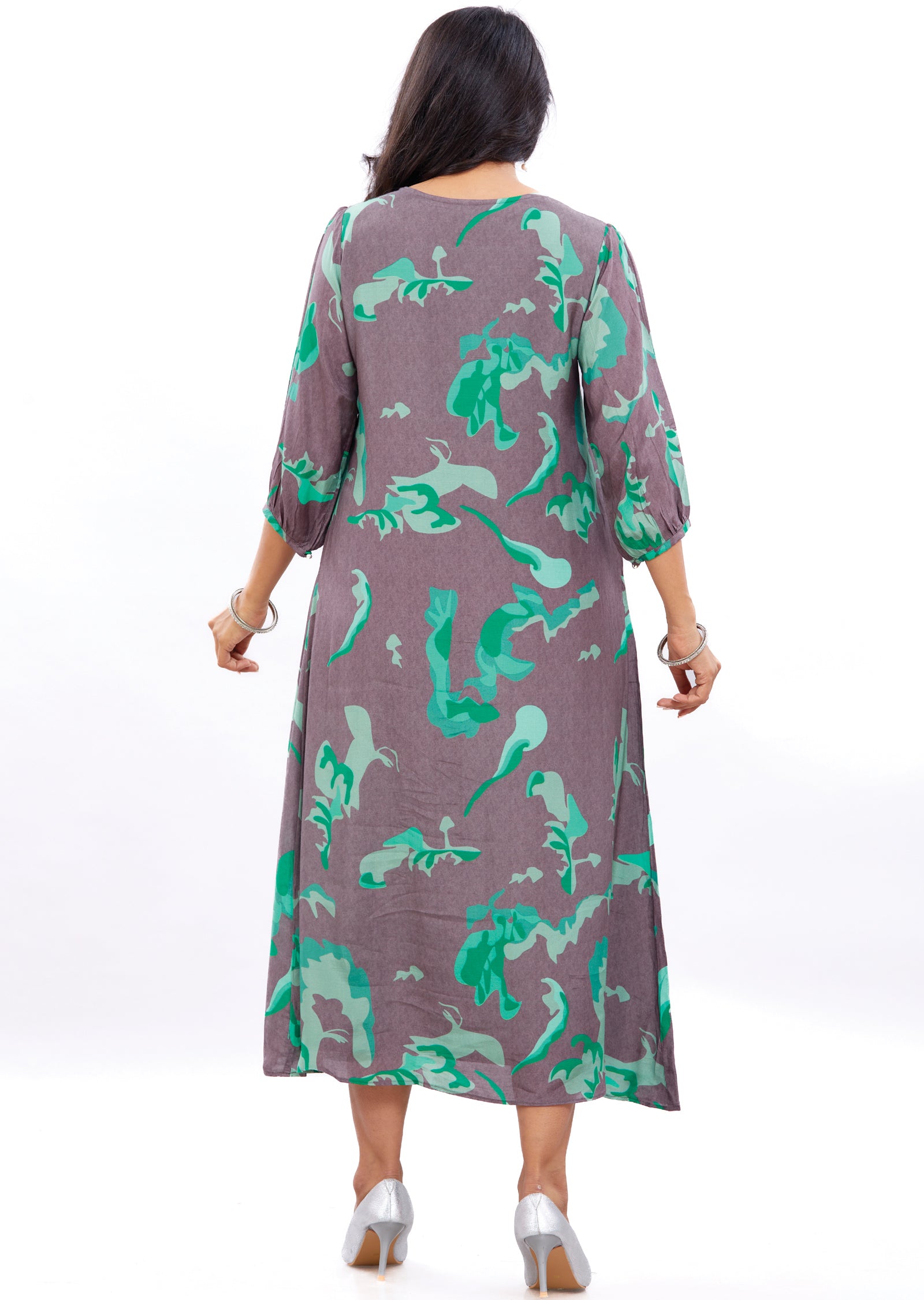 Mouse Green Muslin Frock Style Kurti with Resham Work