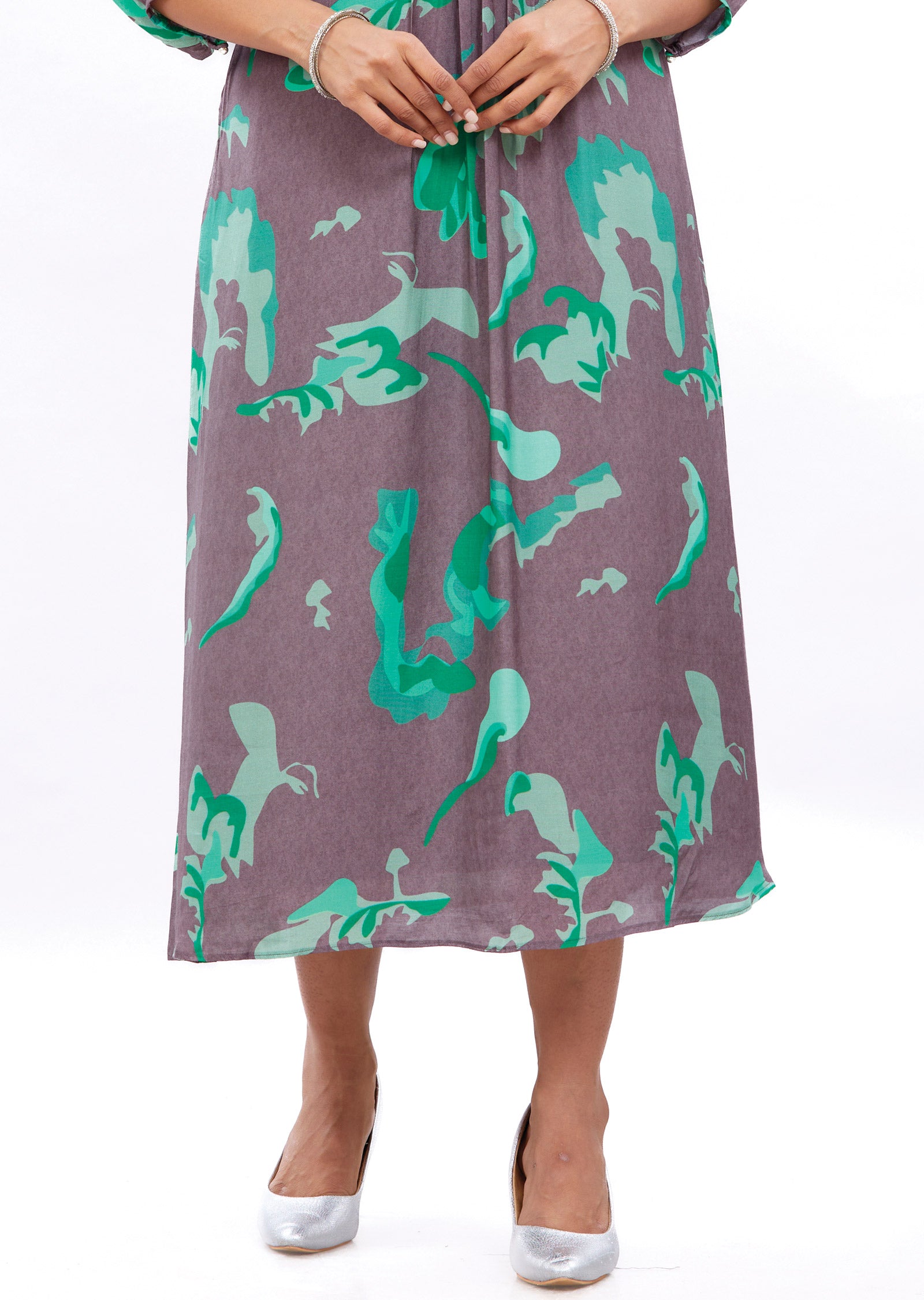 Mouse Green Muslin Frock Style Kurti with Resham Work