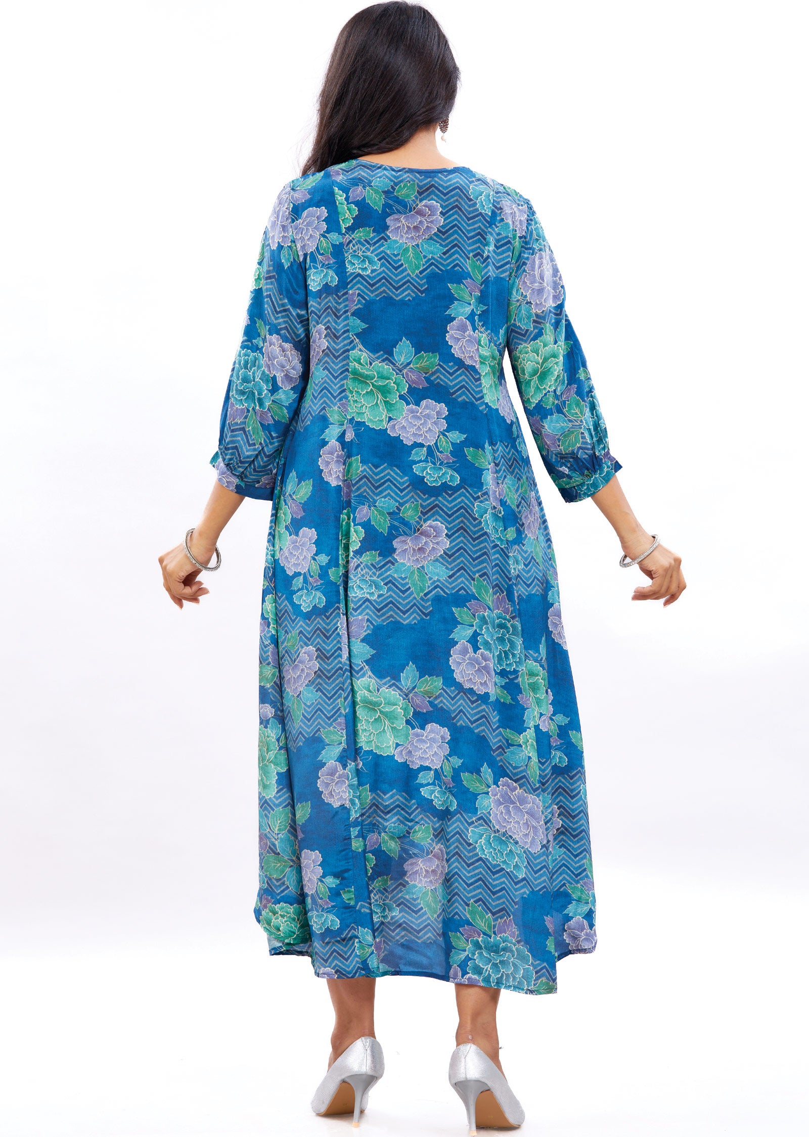 Blue Crepe Frock Kurti with Cut Dana & Sequence Work