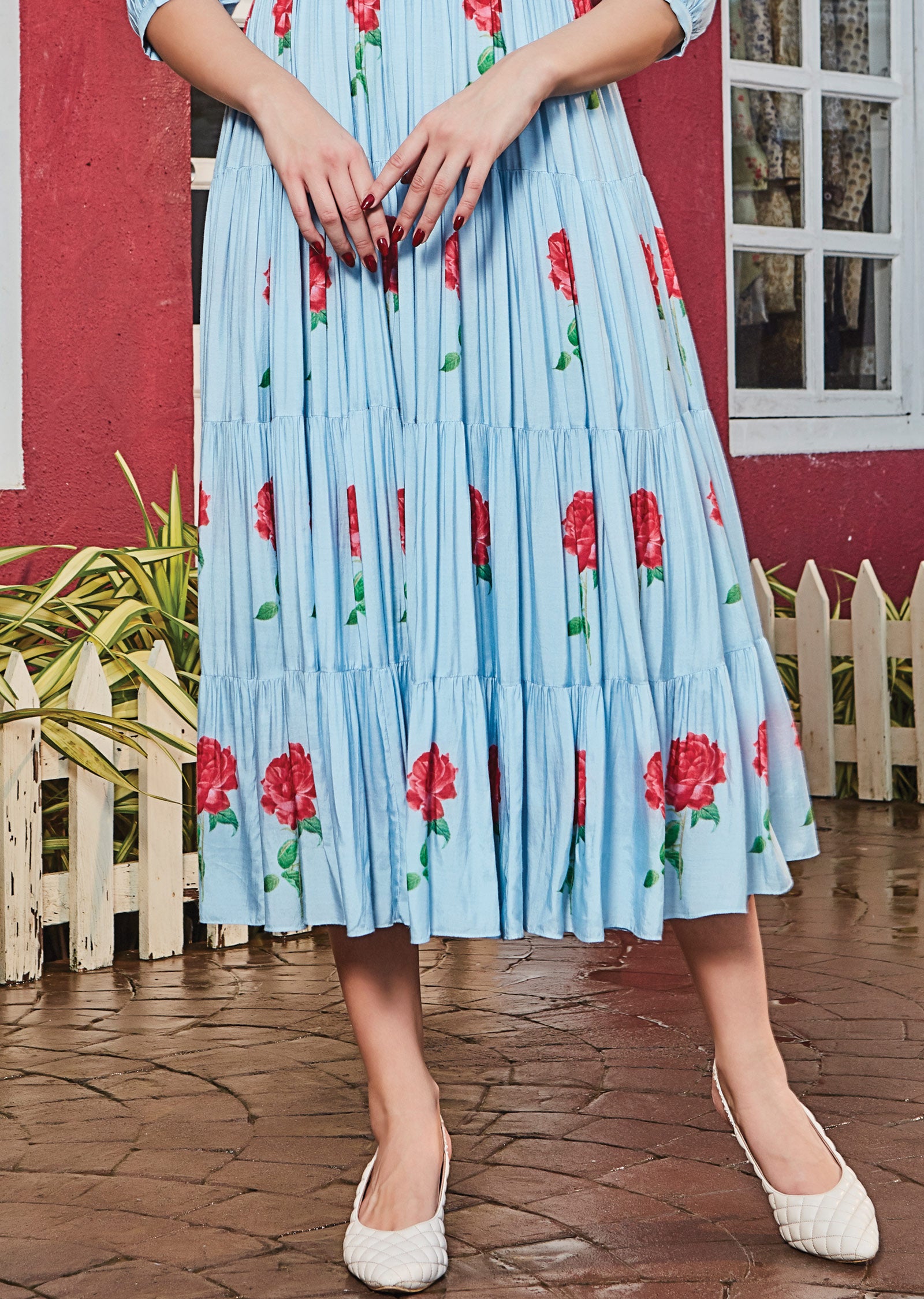 Light Blue Frock Style Kurti with Cut Dana Work