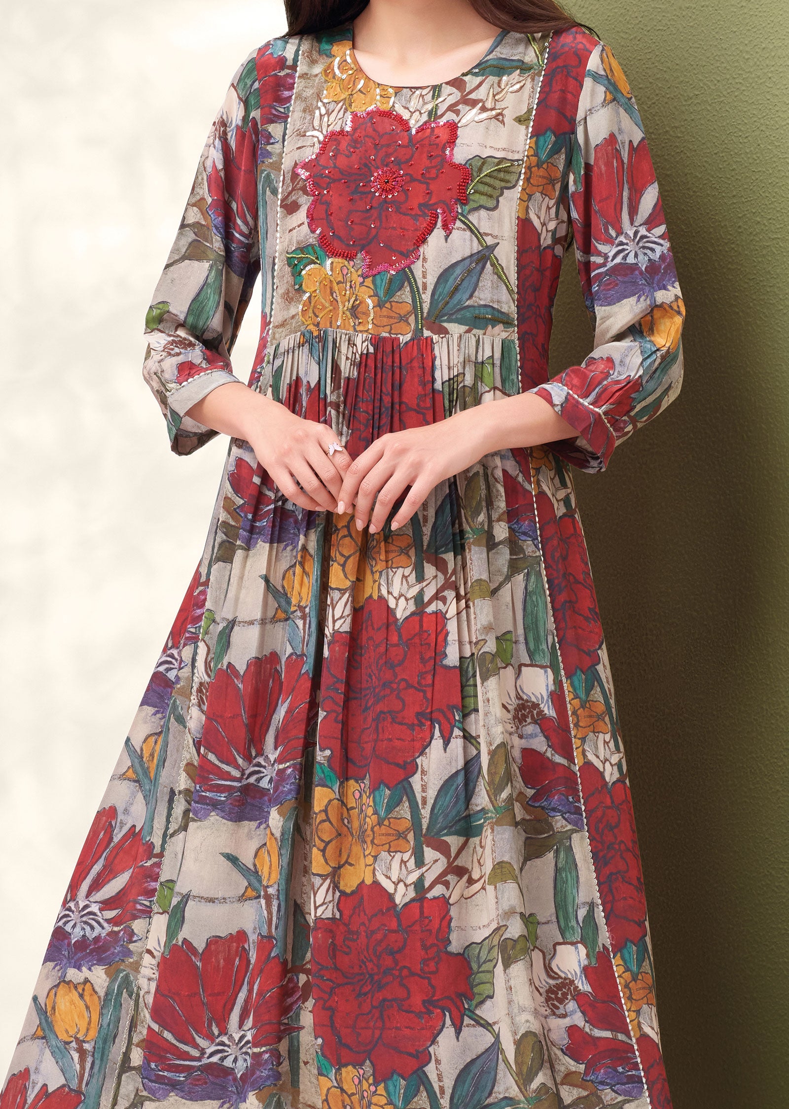 Multi-Color Frock Style Kurti with Beads & Sequence Work