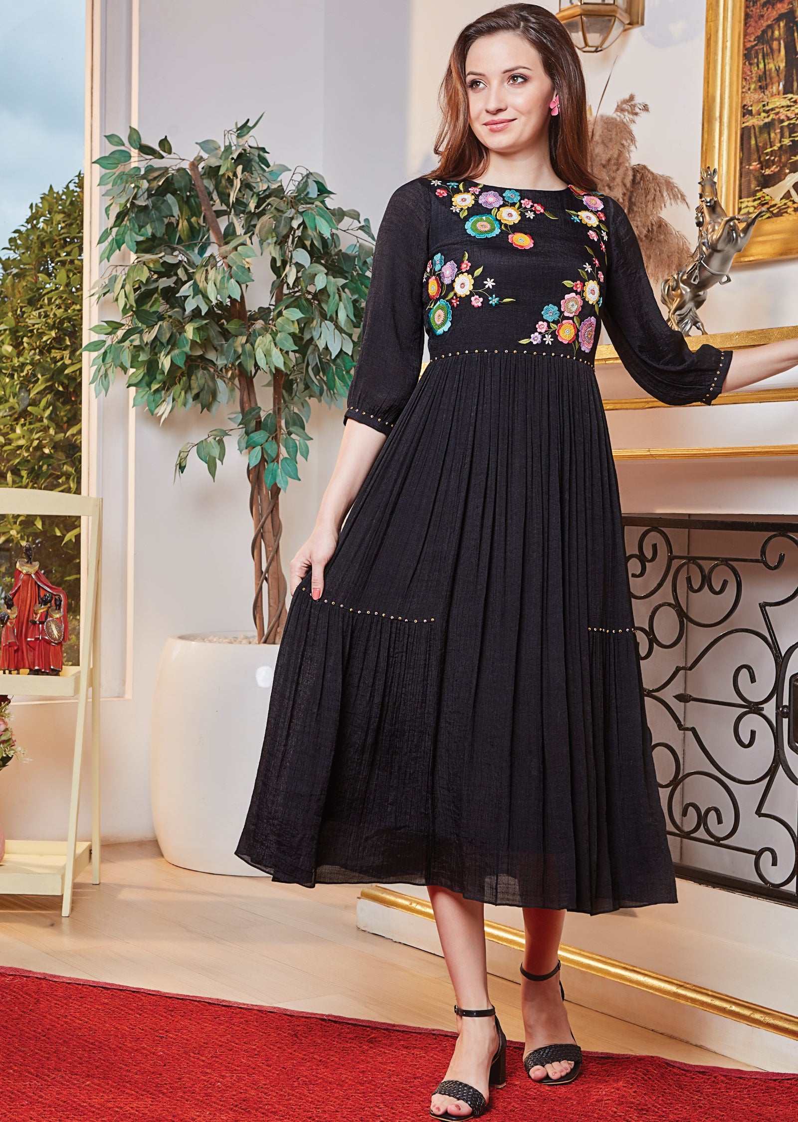 princess polly baby blue dress Black Linen Georgette Midi Dress