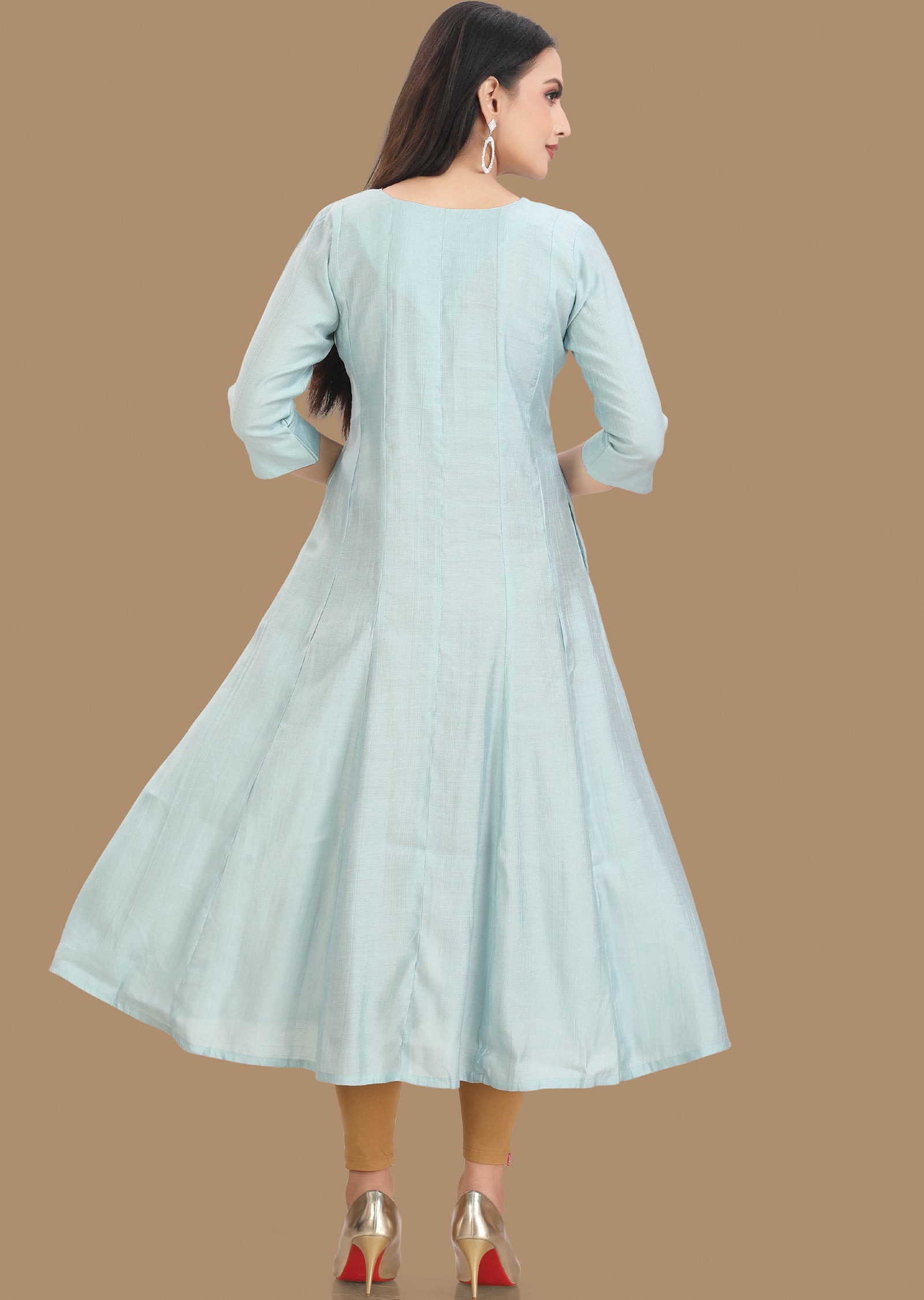 Dusty Blue Soft Silk Kurti Frock Style