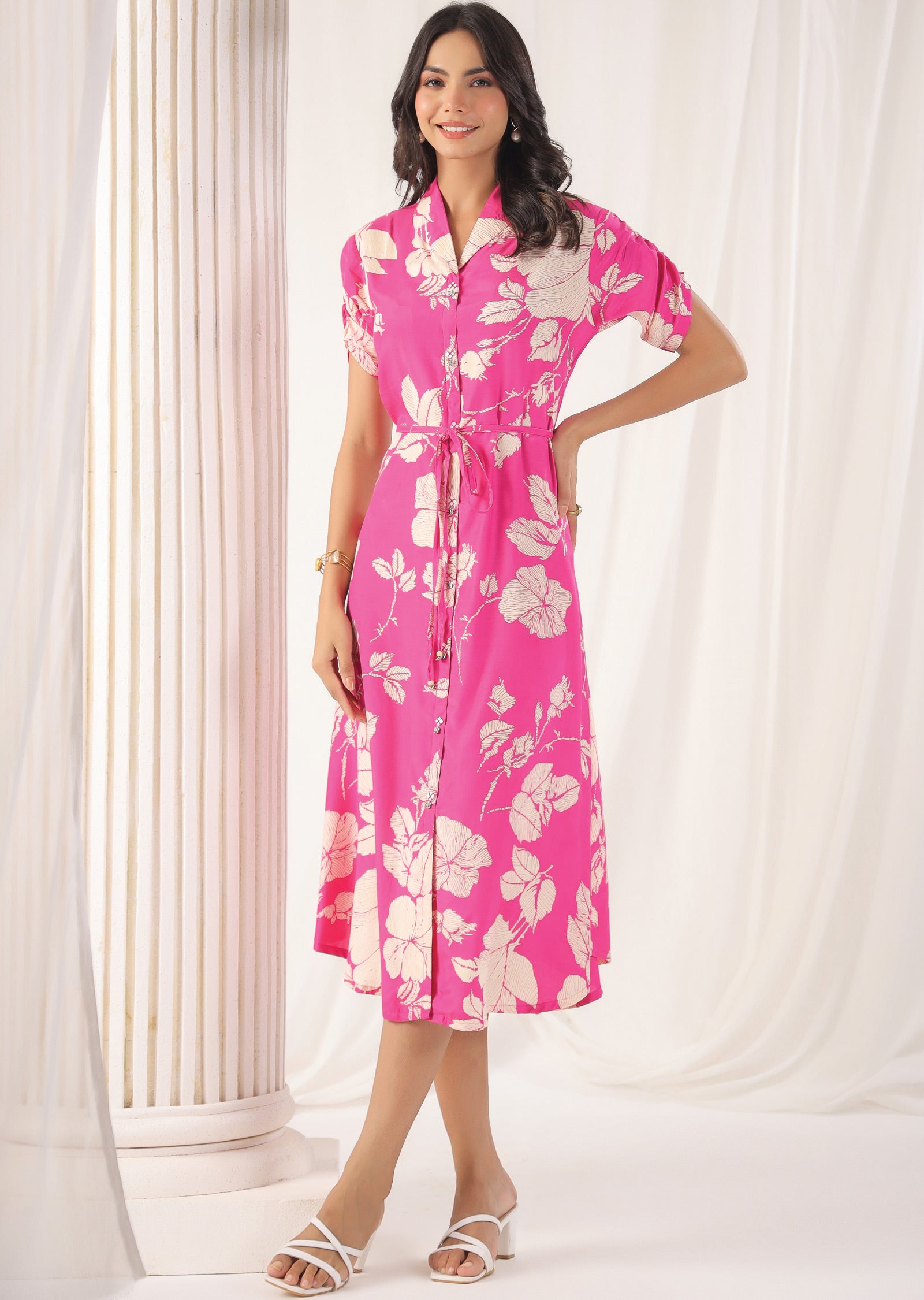 Pink Muslin Midi Dress