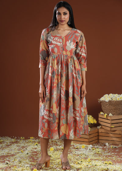 Rust Schiffli Cotton Midi Dress