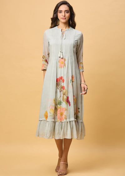 Grey Georgette Midi Dress