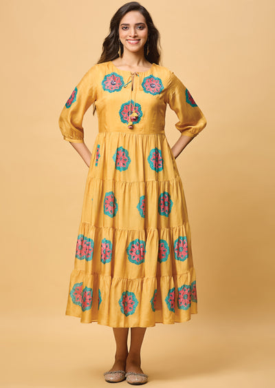 Mustard Muslin Midi Dress
