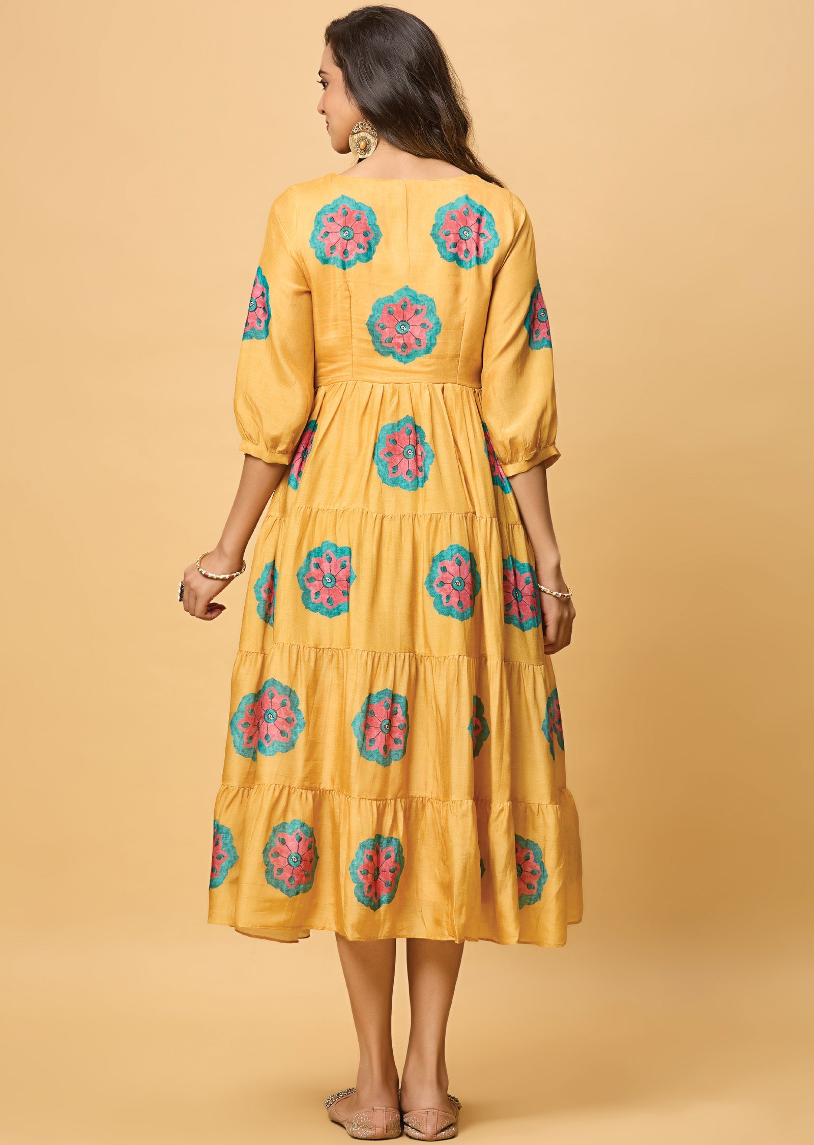 Mustard Muslin Midi Dress