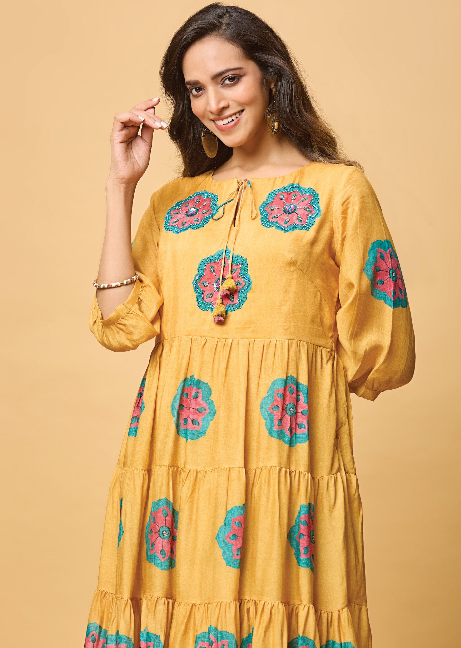 Mustard Muslin Midi Dress