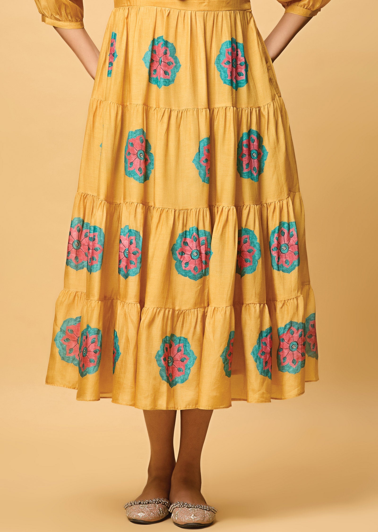 Mustard Muslin Midi Dress