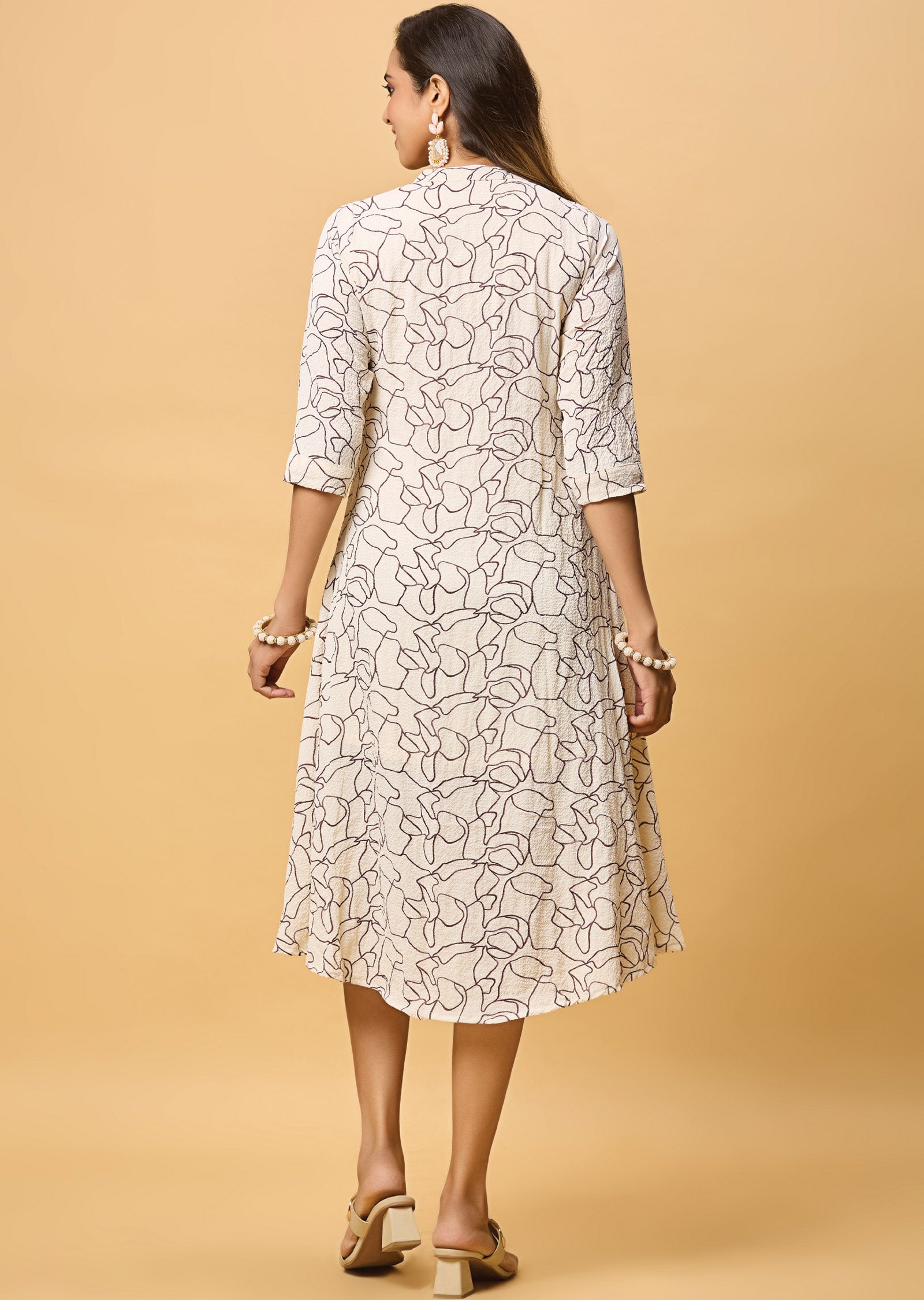 Beige & Brown Georgette Midi Dress