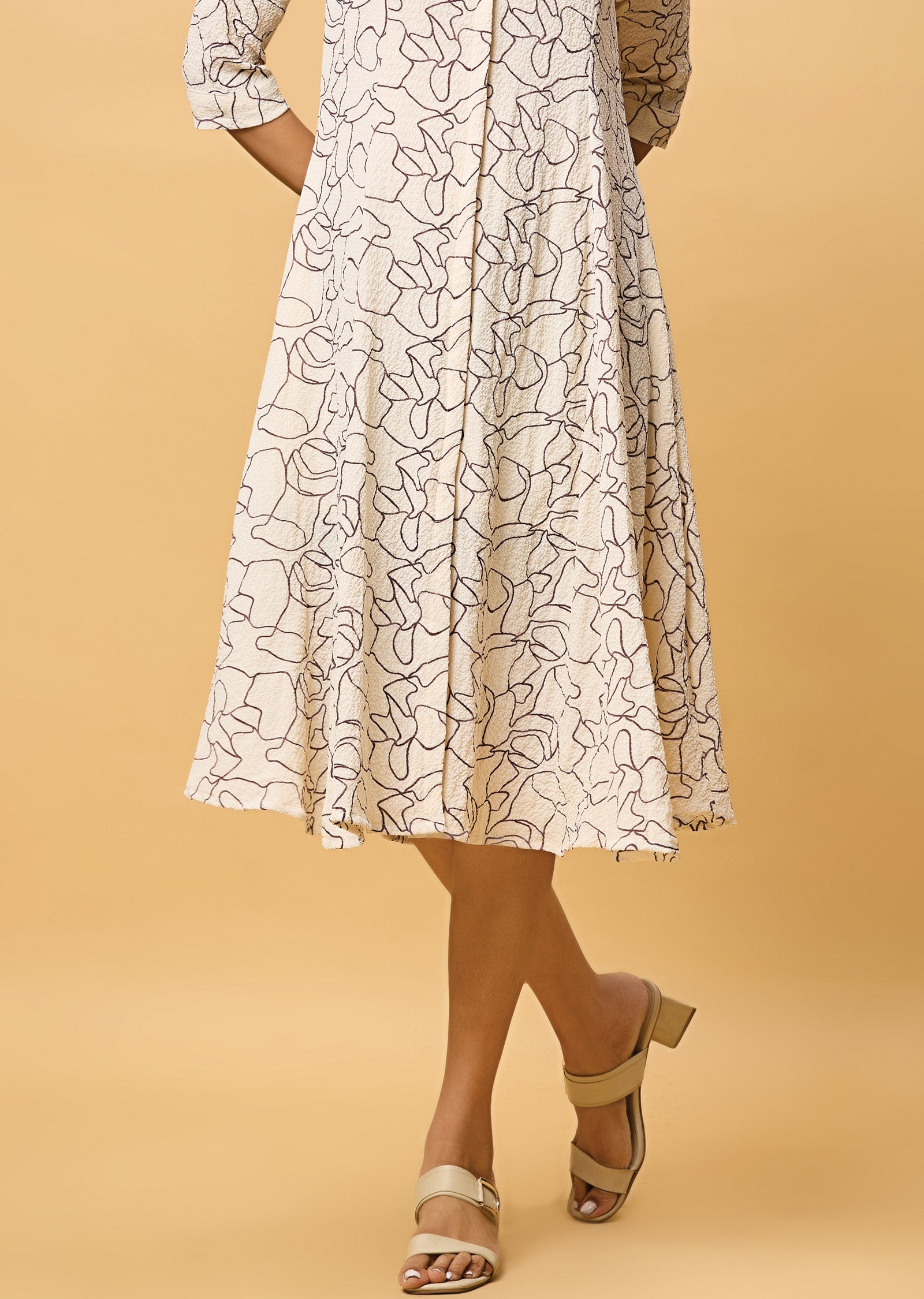 Beige & Brown Georgette Midi Dress