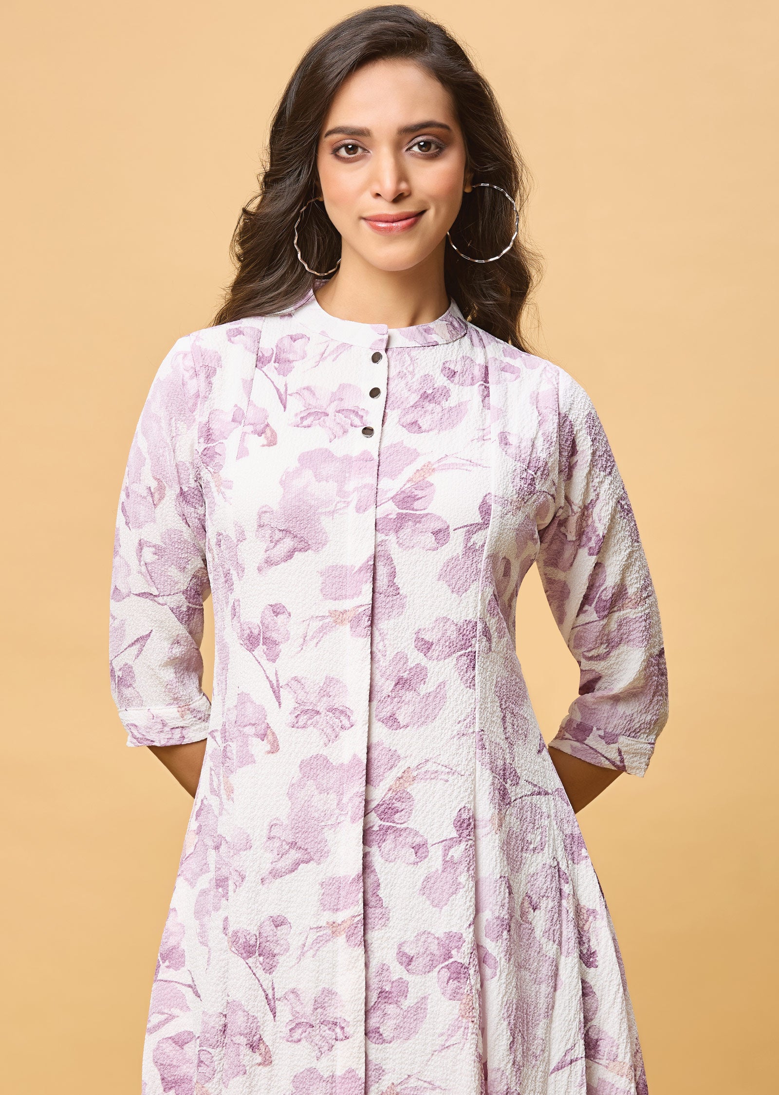 Off White & Lavender Georgette Midi Dress