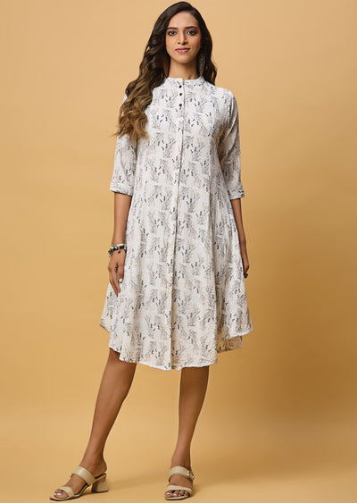 Off White & Grey Georgette Midi Dress