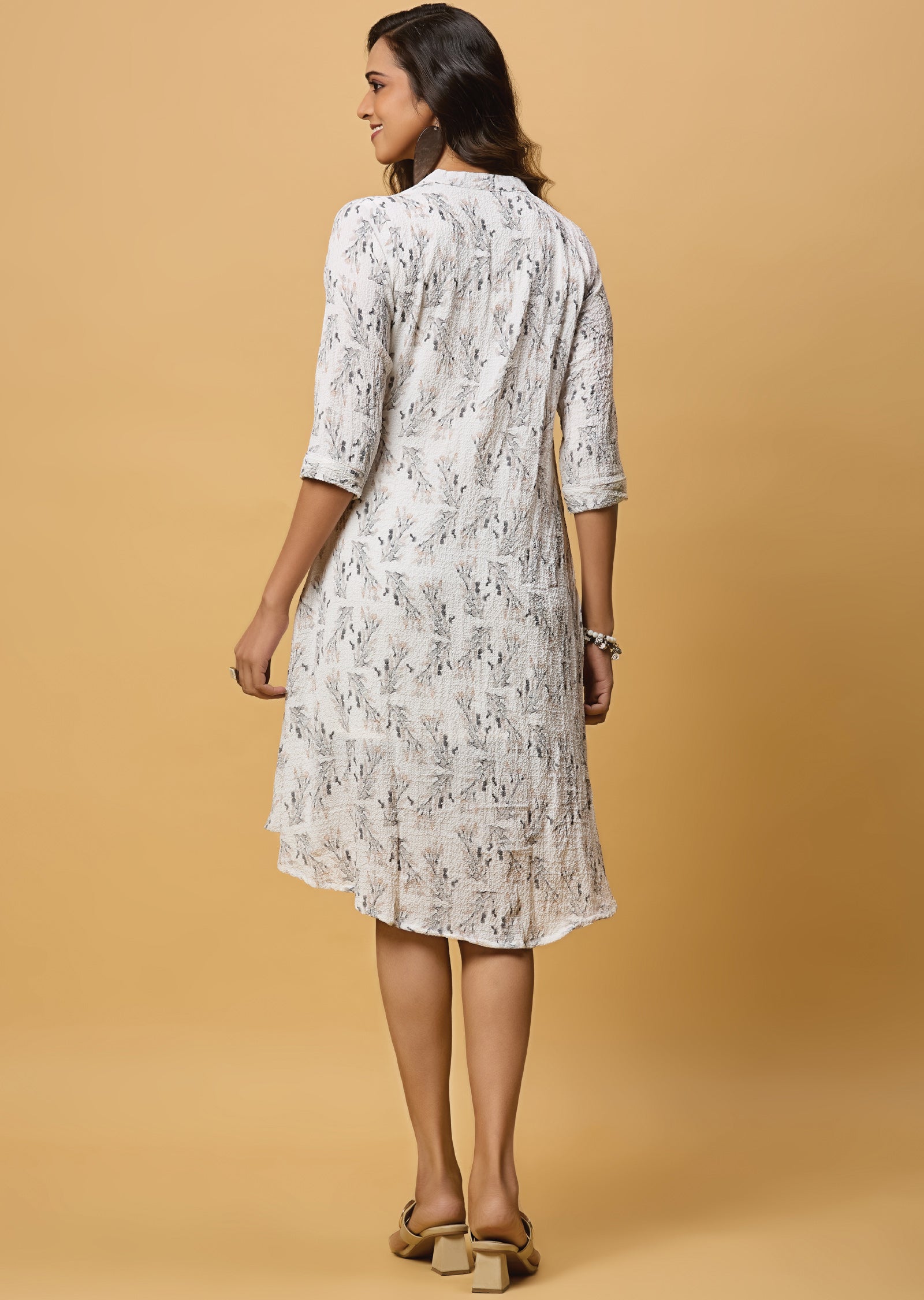 Off White & Grey Georgette Midi Dress