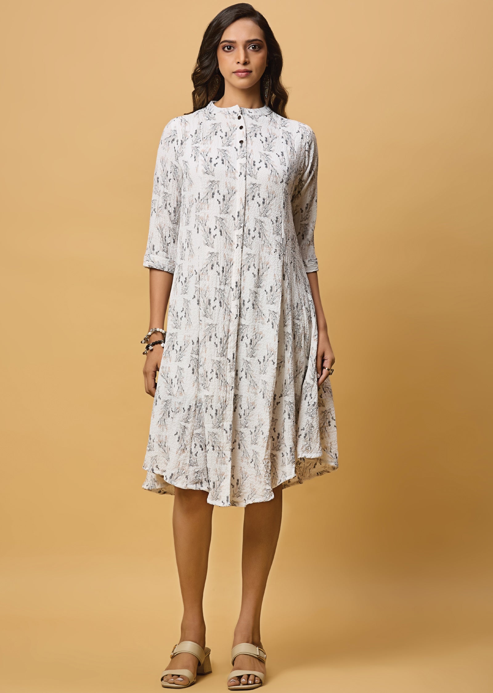 Off White & Grey Georgette Midi Dress