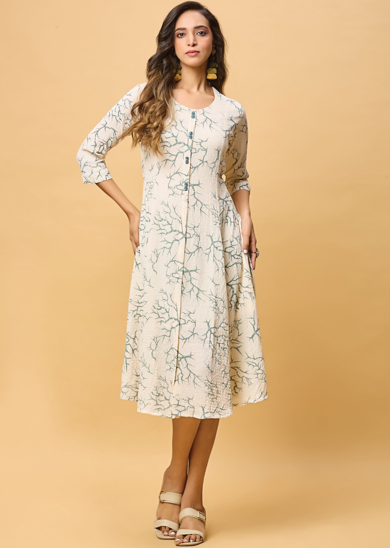 Beige & Grey Georgette Midi Dress