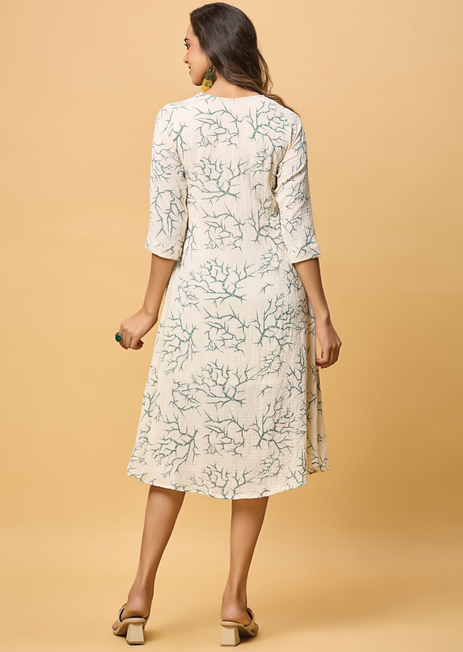 Beige & Grey Georgette Midi Dress