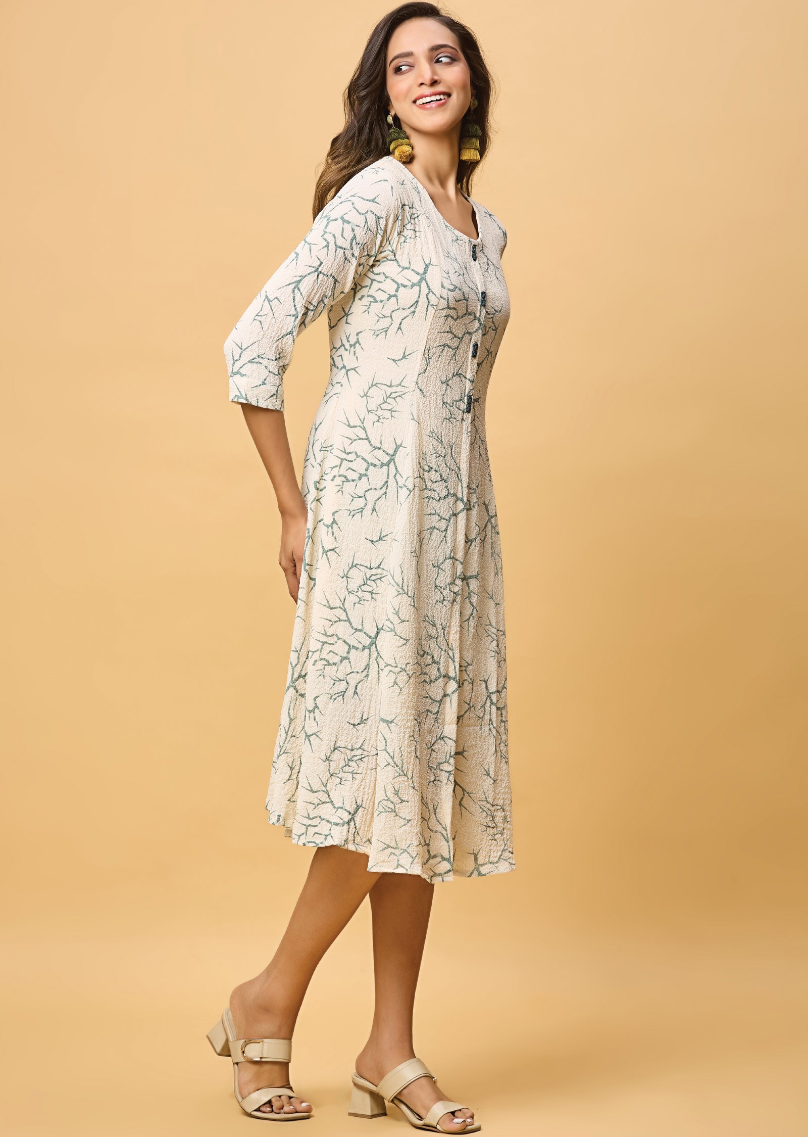 Beige & Grey Georgette Midi Dress