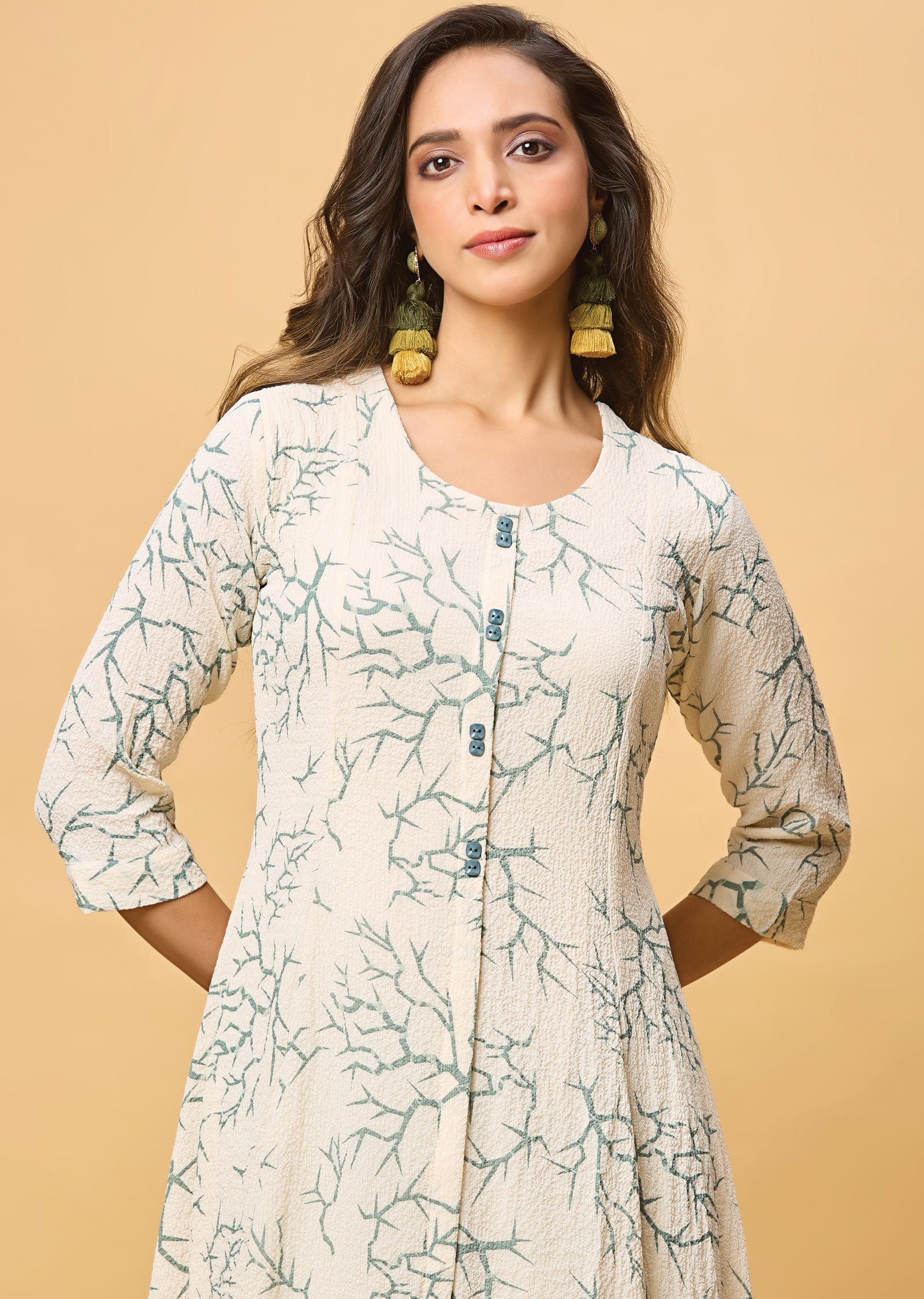 Beige & Grey Georgette Midi Dress