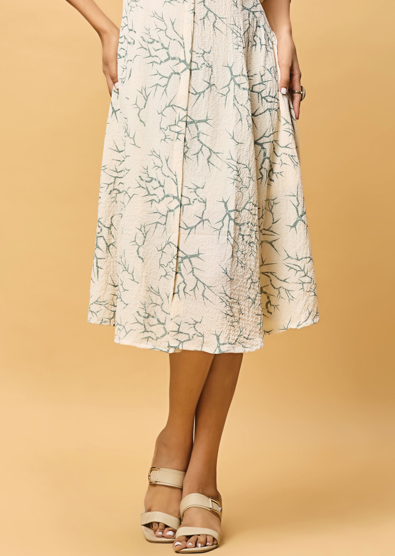 Beige & Grey Georgette Midi Dress