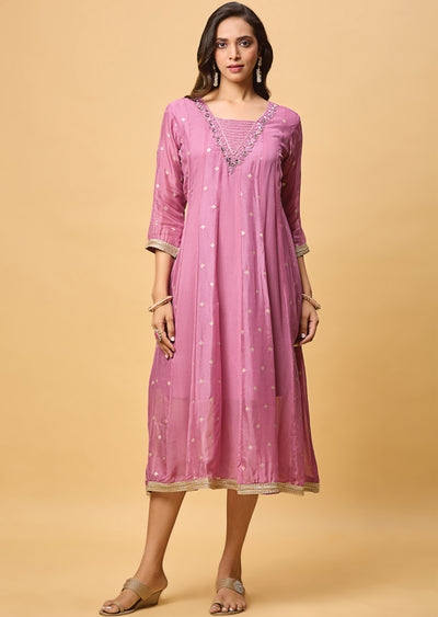 Lavender Banaras Georgette Midi Dress