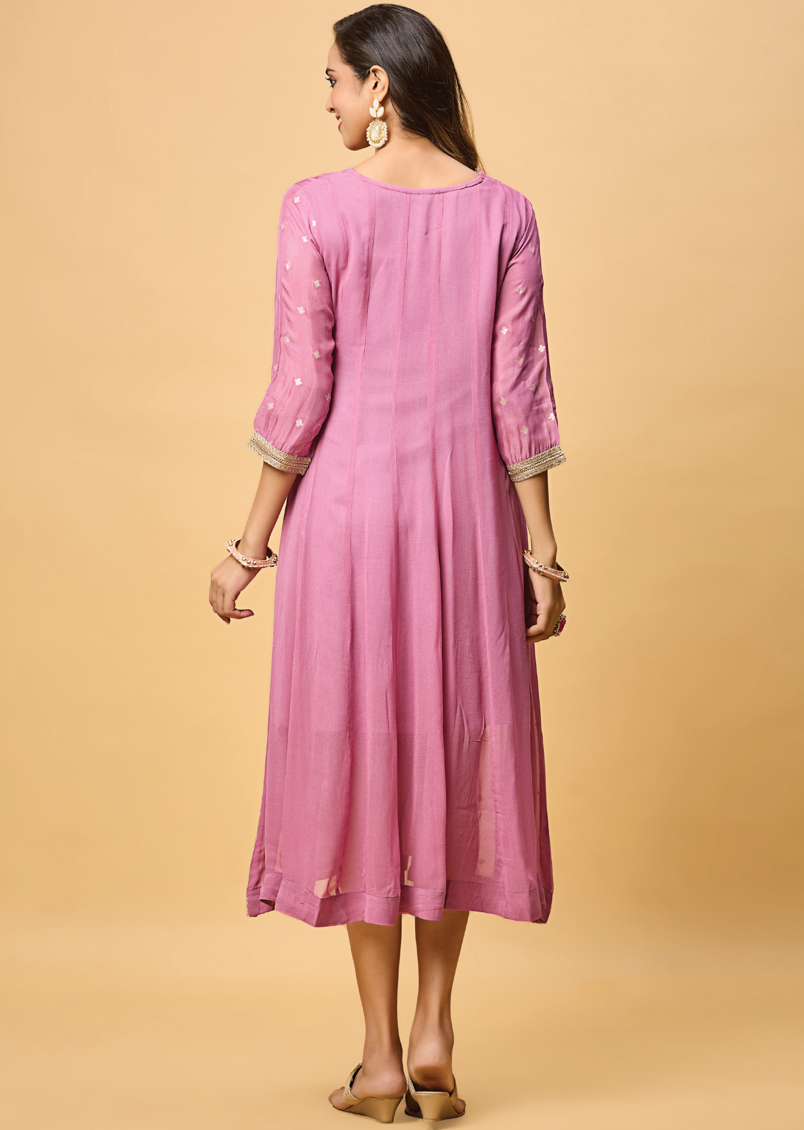 Lavender Banaras Georgette Midi Dress