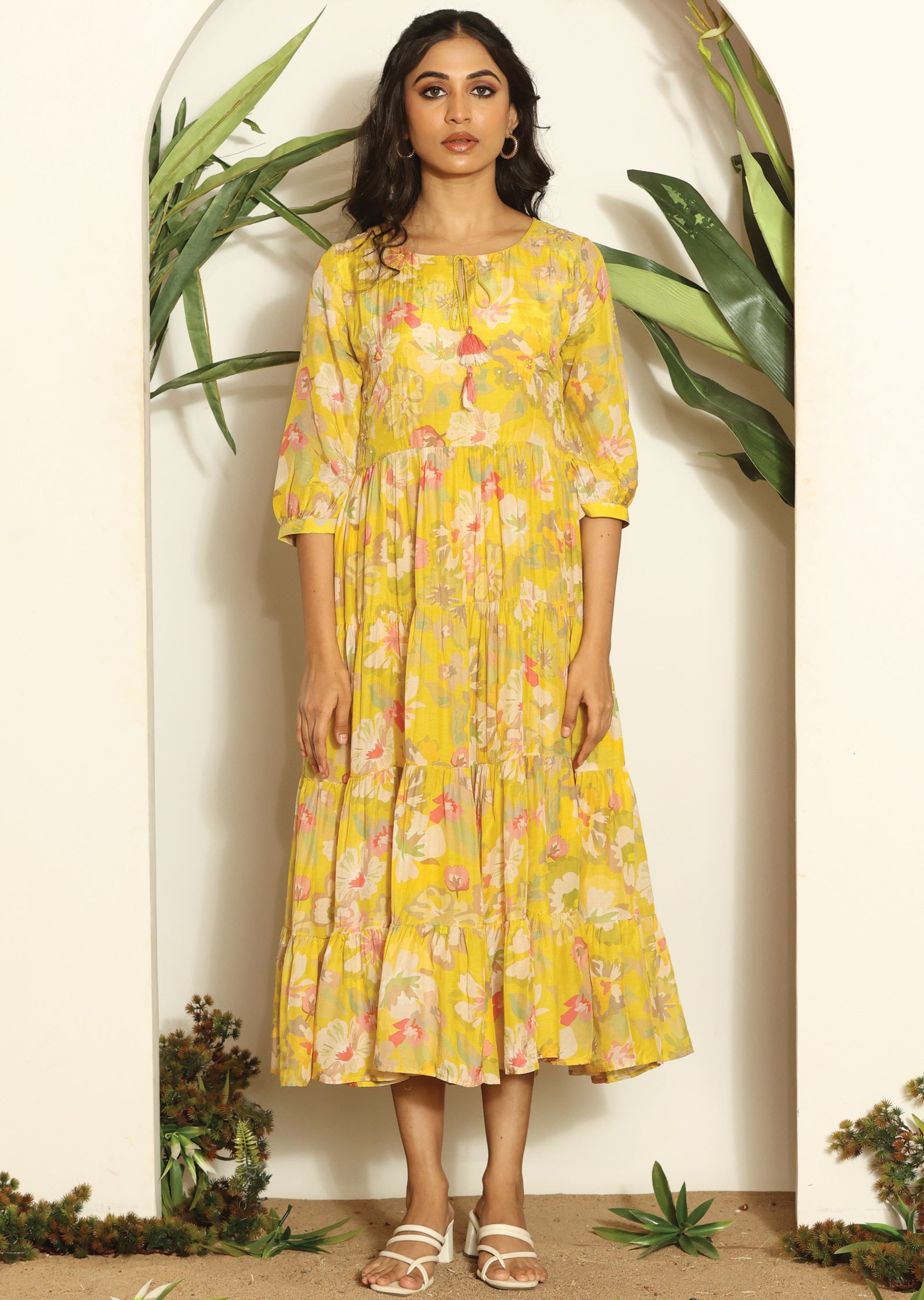 Yellow Muslin Midi Dress