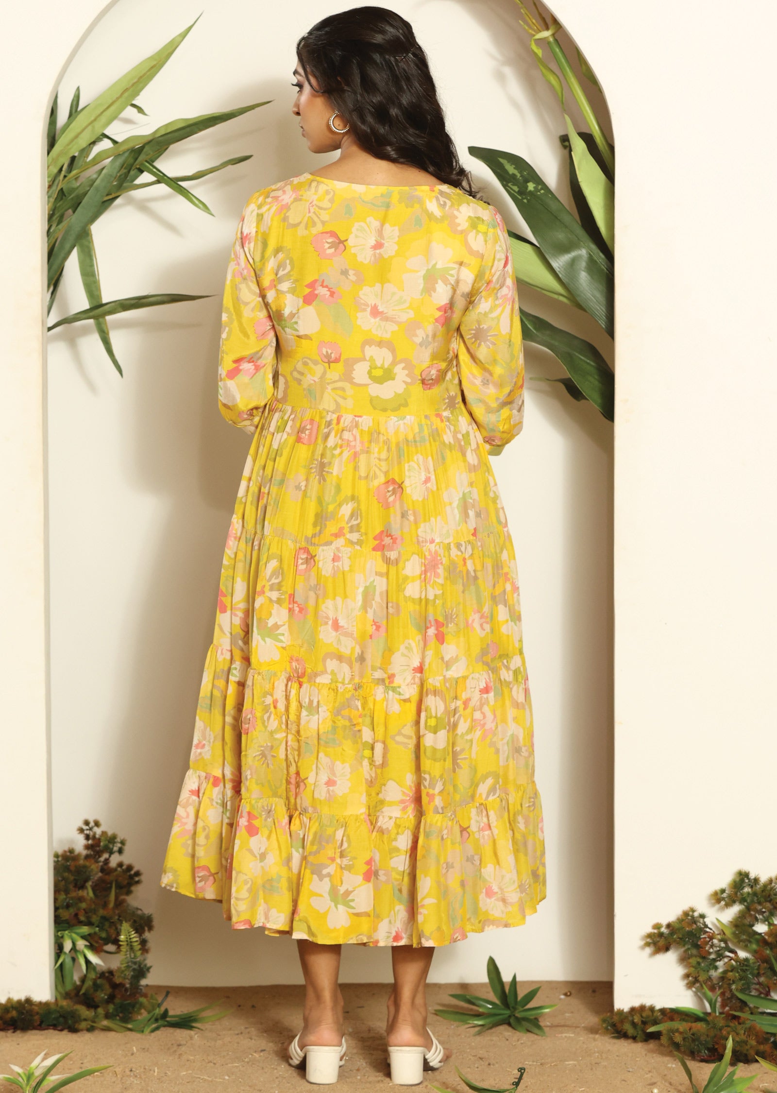Yellow Muslin Midi Dress