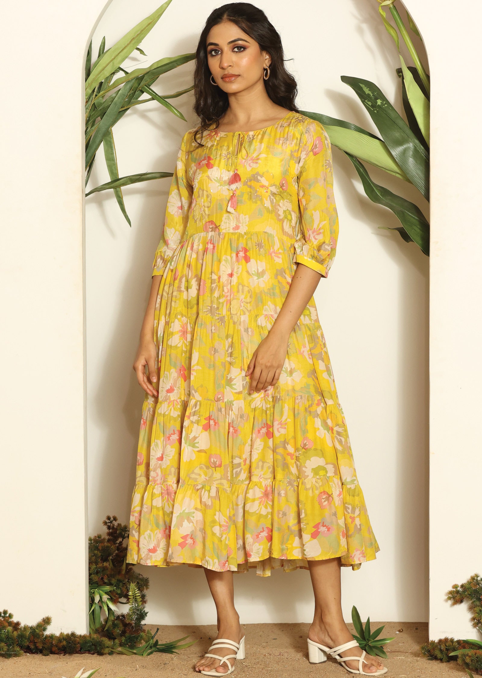 Yellow Muslin Midi Dress
