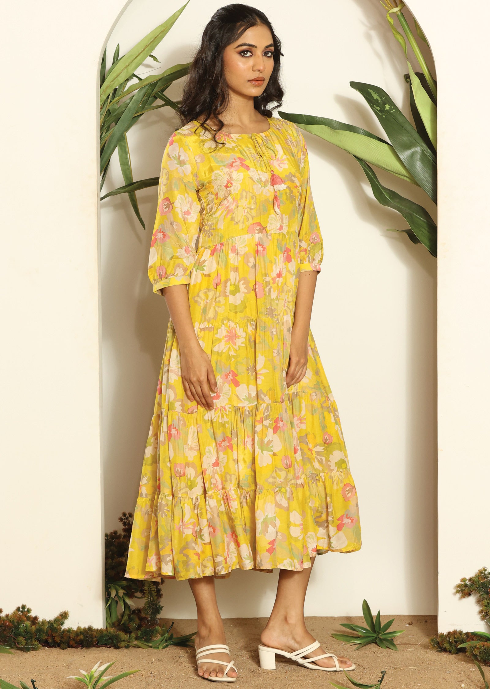 Yellow Muslin Midi Dress
