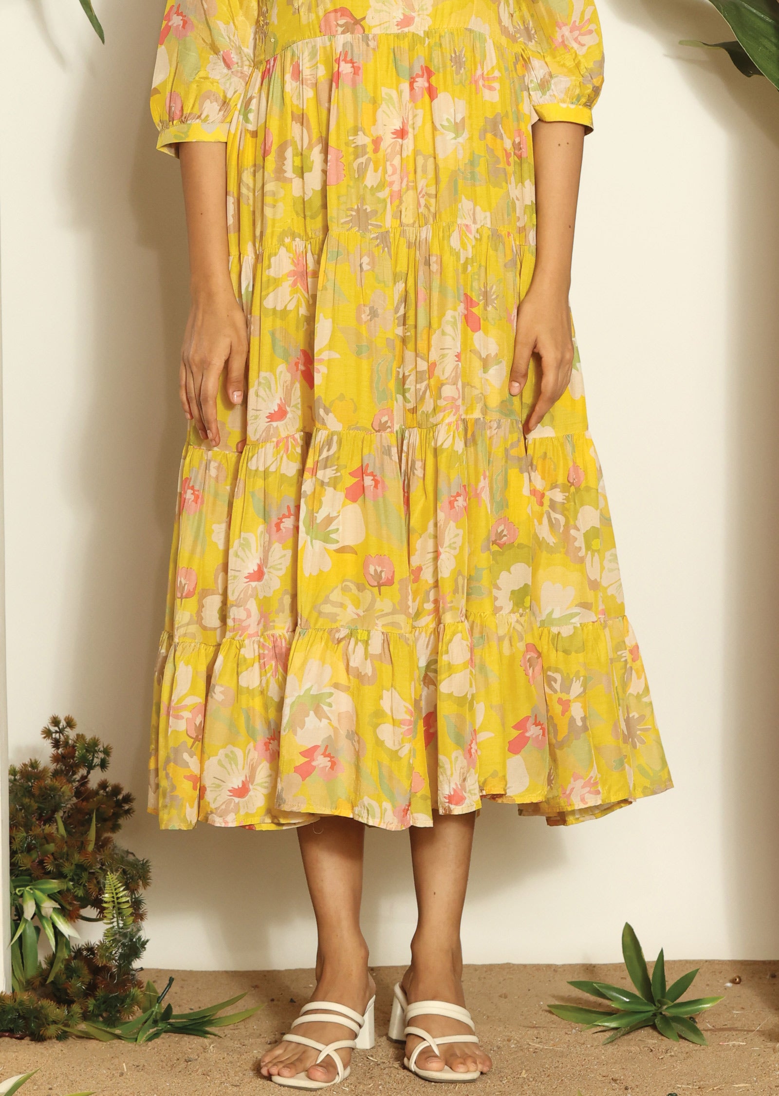 Yellow Muslin Midi Dress
