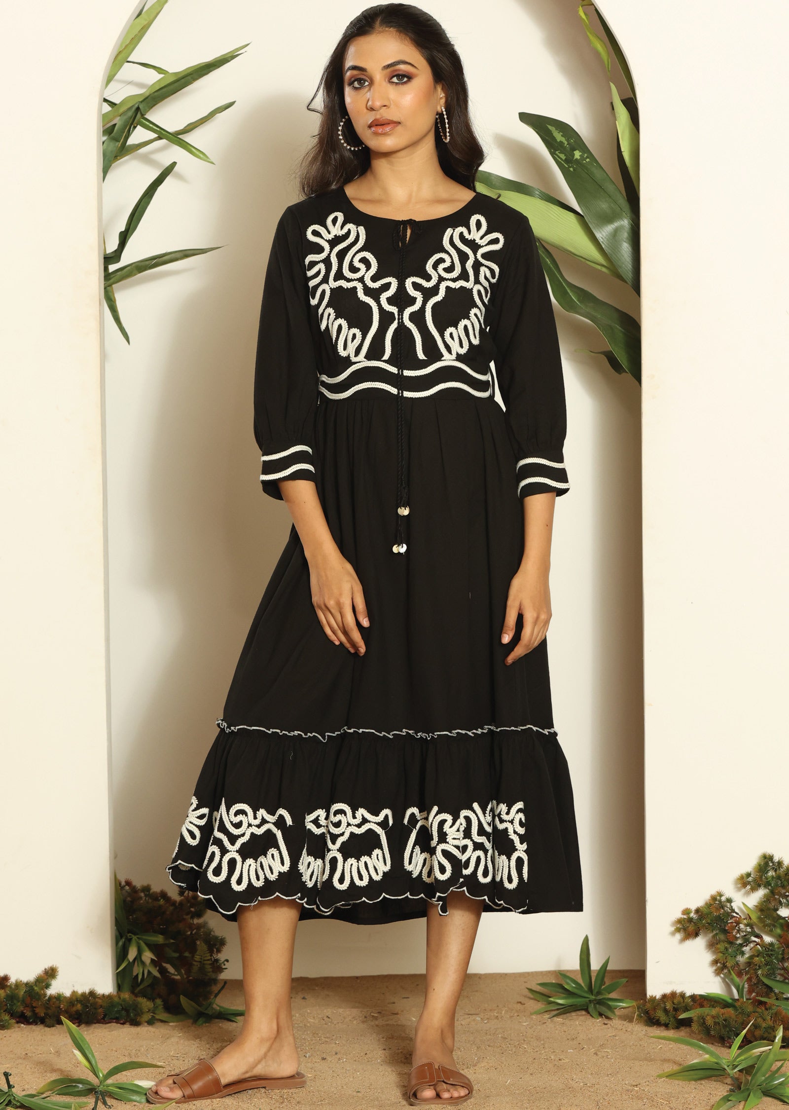 Black Cotton Midi Dress