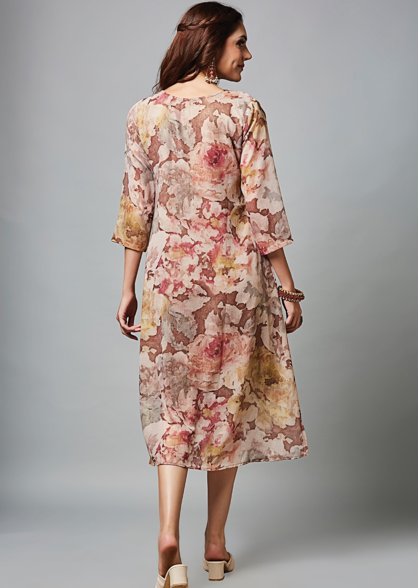 Brown Georgette Midi Dress