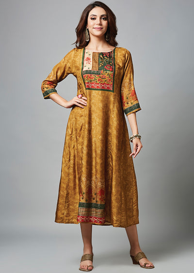 Mustard Dola Silk Midi Dress