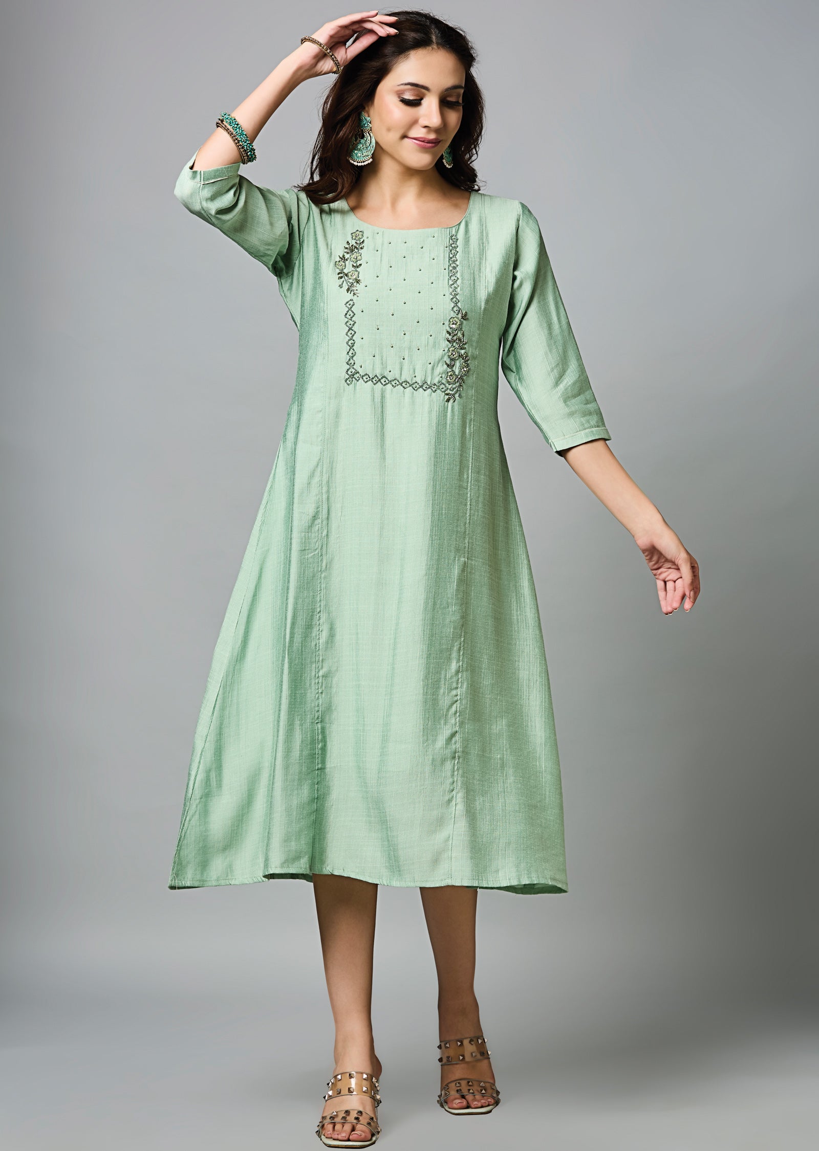 Dusty Green Soft Silk Midi Dress