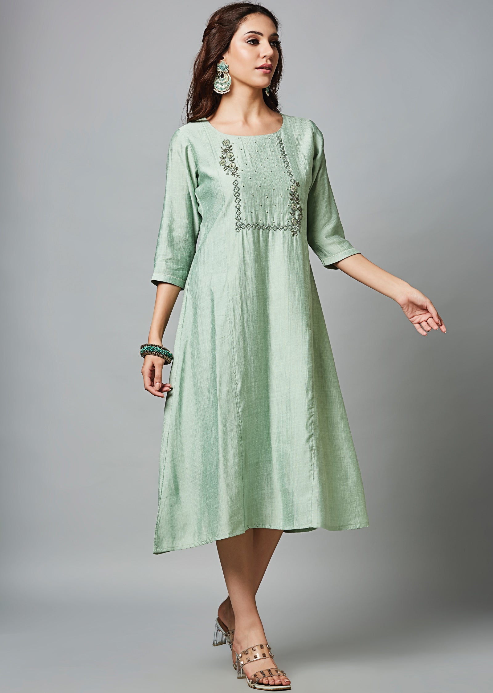 Dusty Green Soft Silk Midi Dress