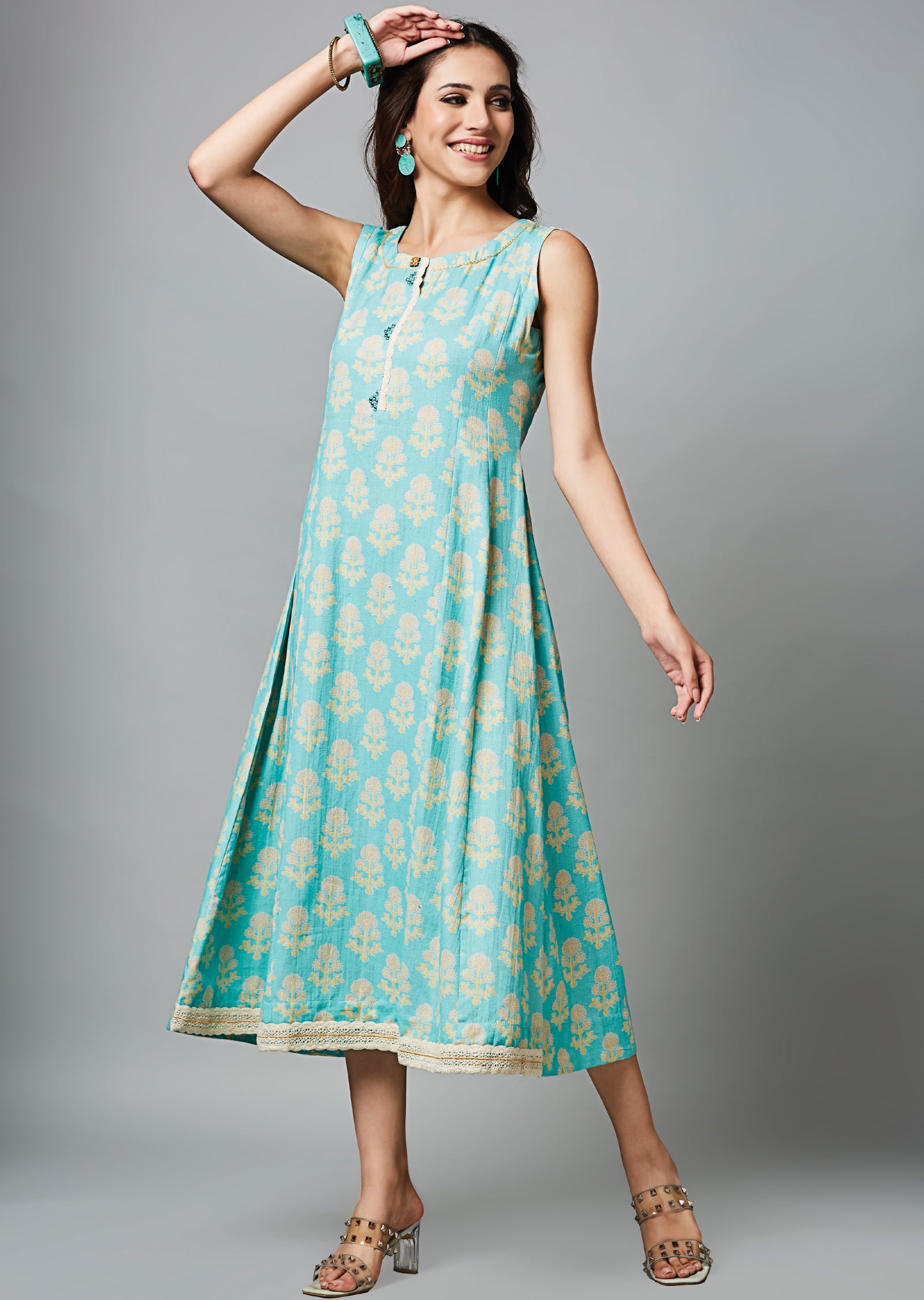 Sea Green Cotton Midi Dress