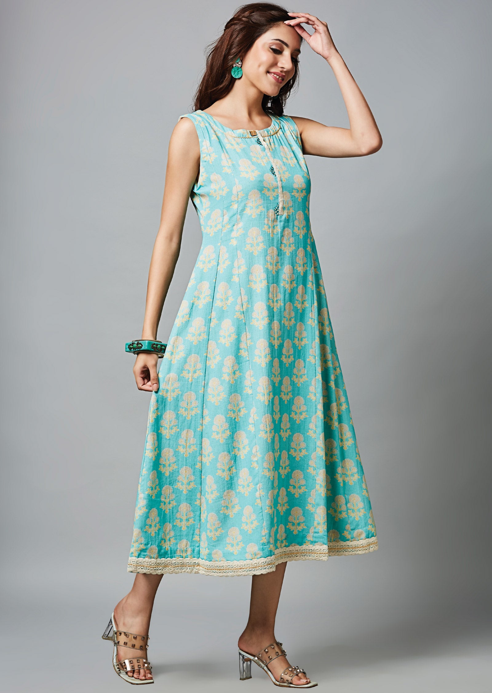 Sea Green Cotton Midi Dress