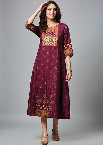 Magenta Dola Silk Midi Dress