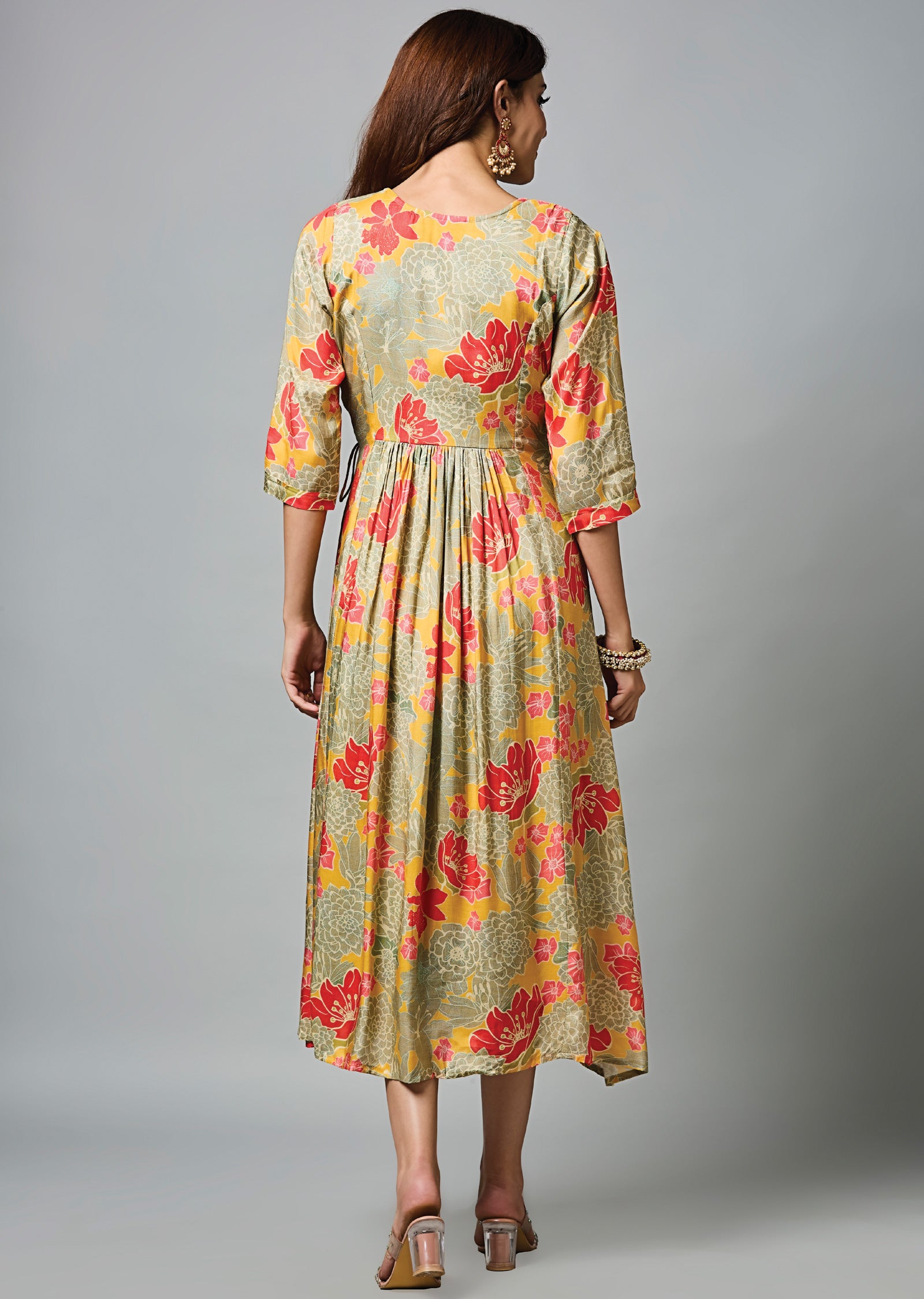 Yellow & Red Muslin Midi Dress