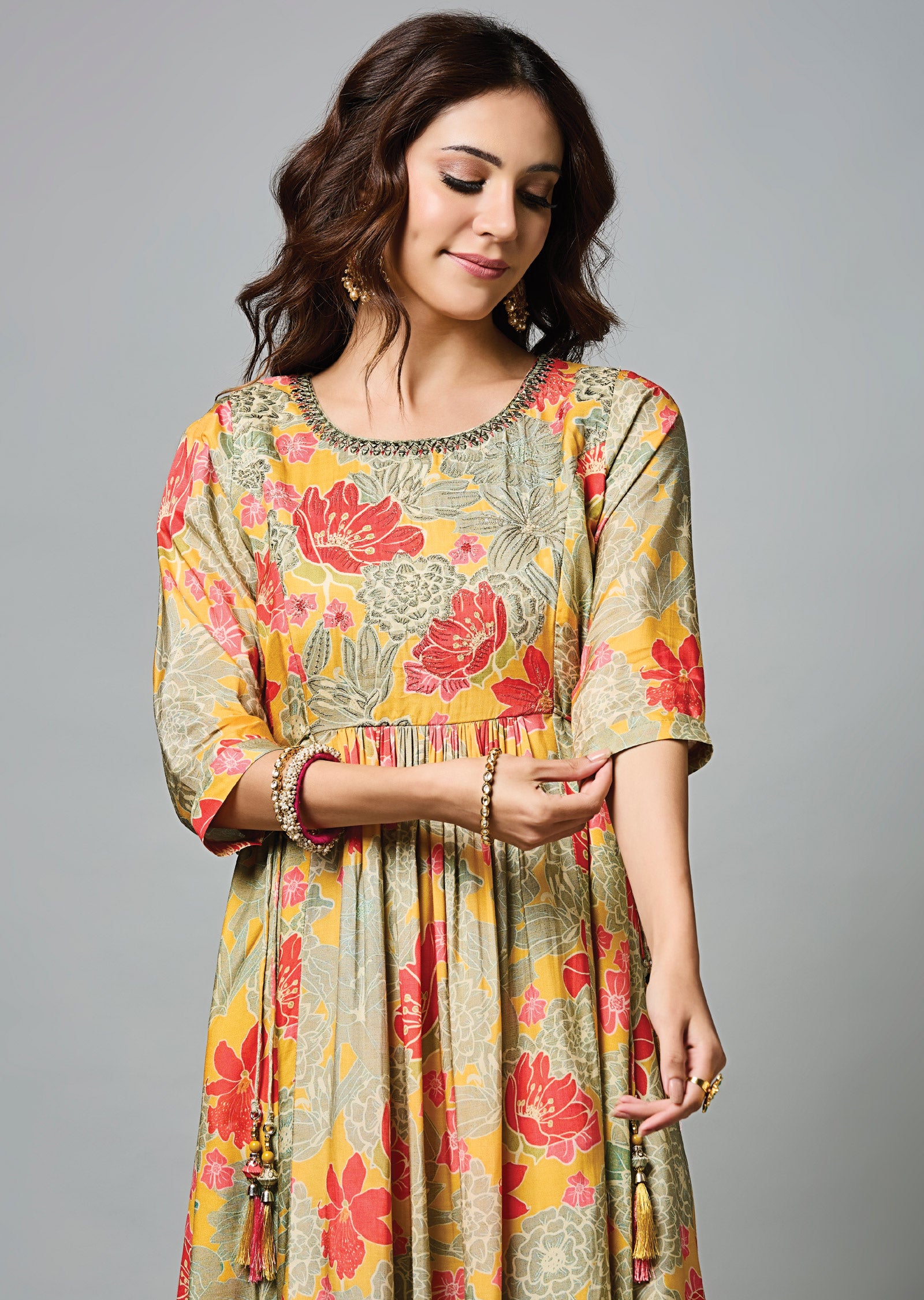 Yellow & Red Muslin Midi Dress