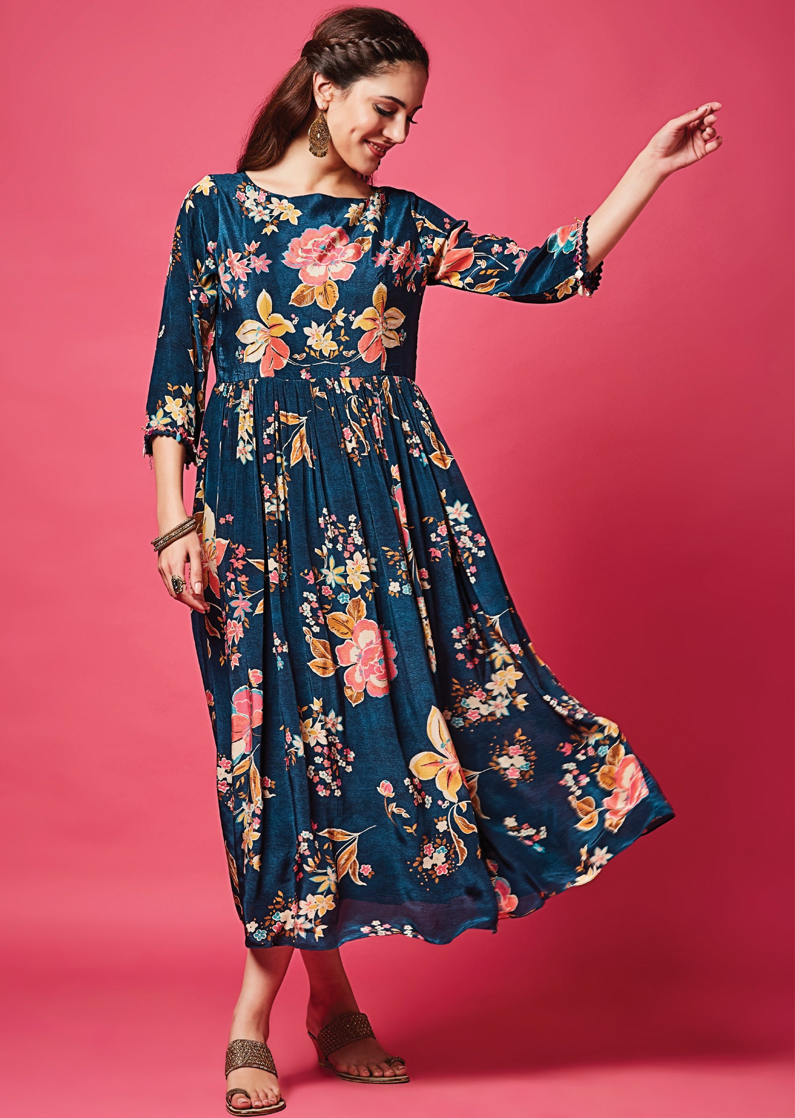 Teal Blue Crepe Midi Dress