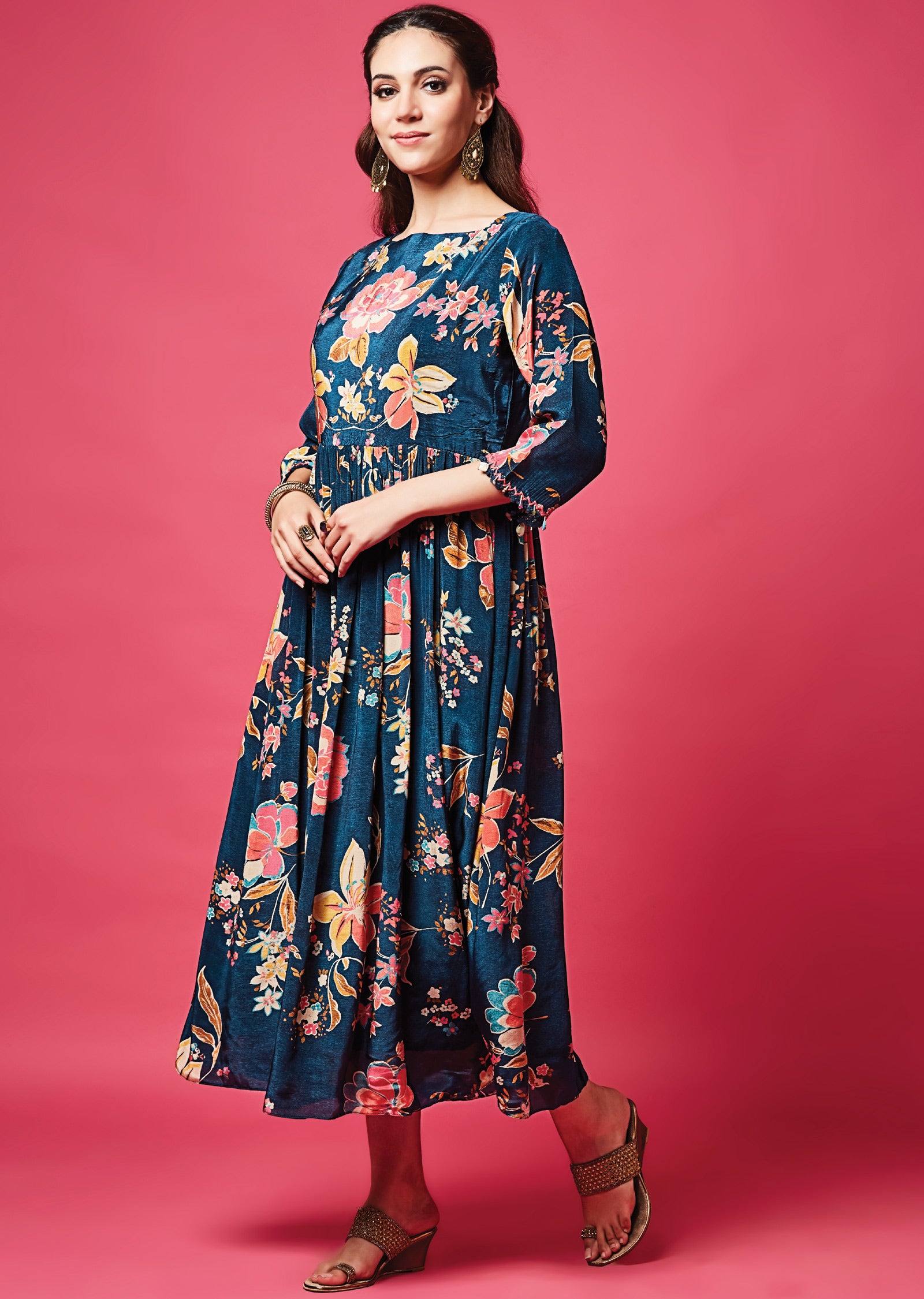 Teal Blue Crepe Midi Dress