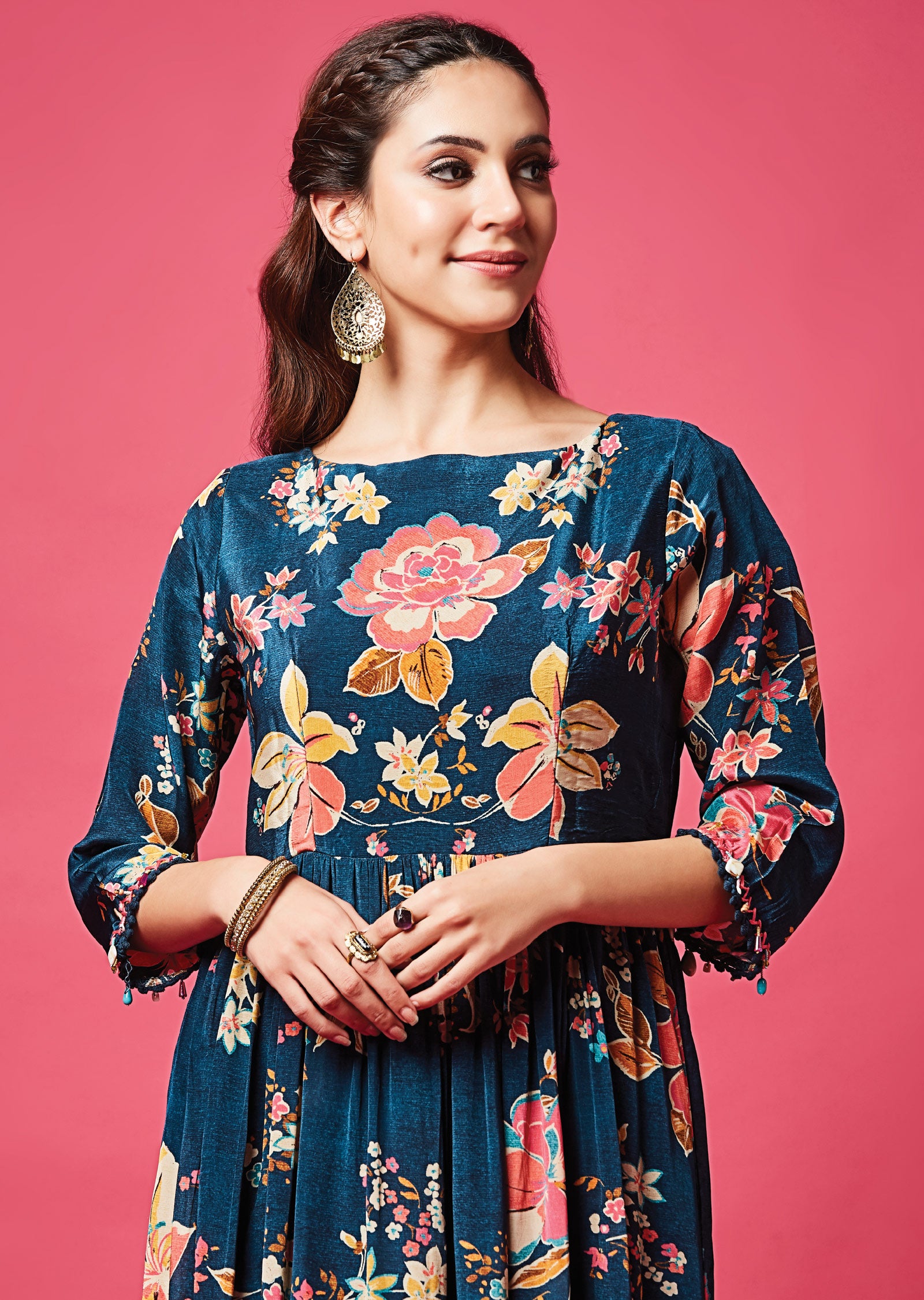 Teal Blue Crepe Midi Dress